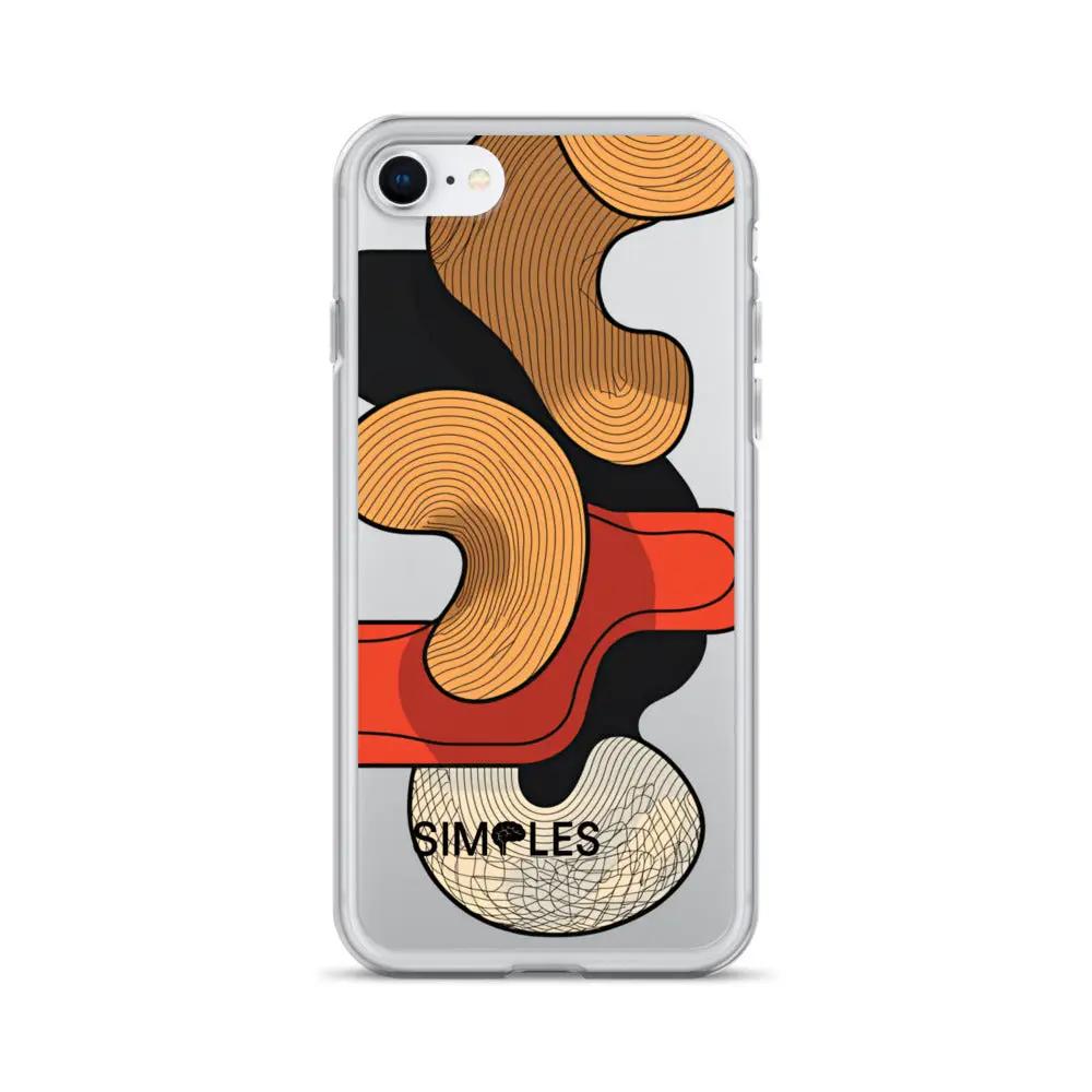Clear iPhone case by Simples Market with abstract tan, black, orange and red geometric design.