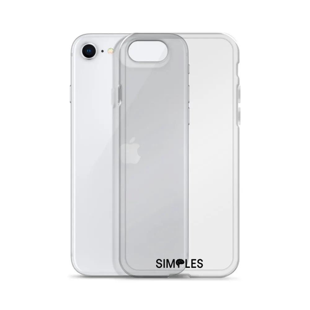 Clear iPhone case by Simples Market; slim snap-on design, two cases shown overlapped for comparison.