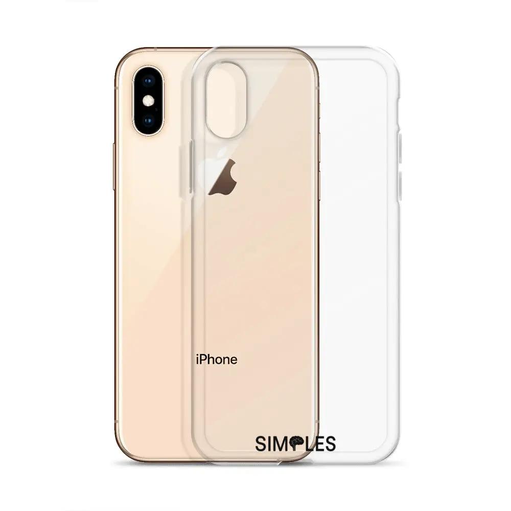 Clear Case for iPhone by Simples Market, transparent case on a gold iPhone.