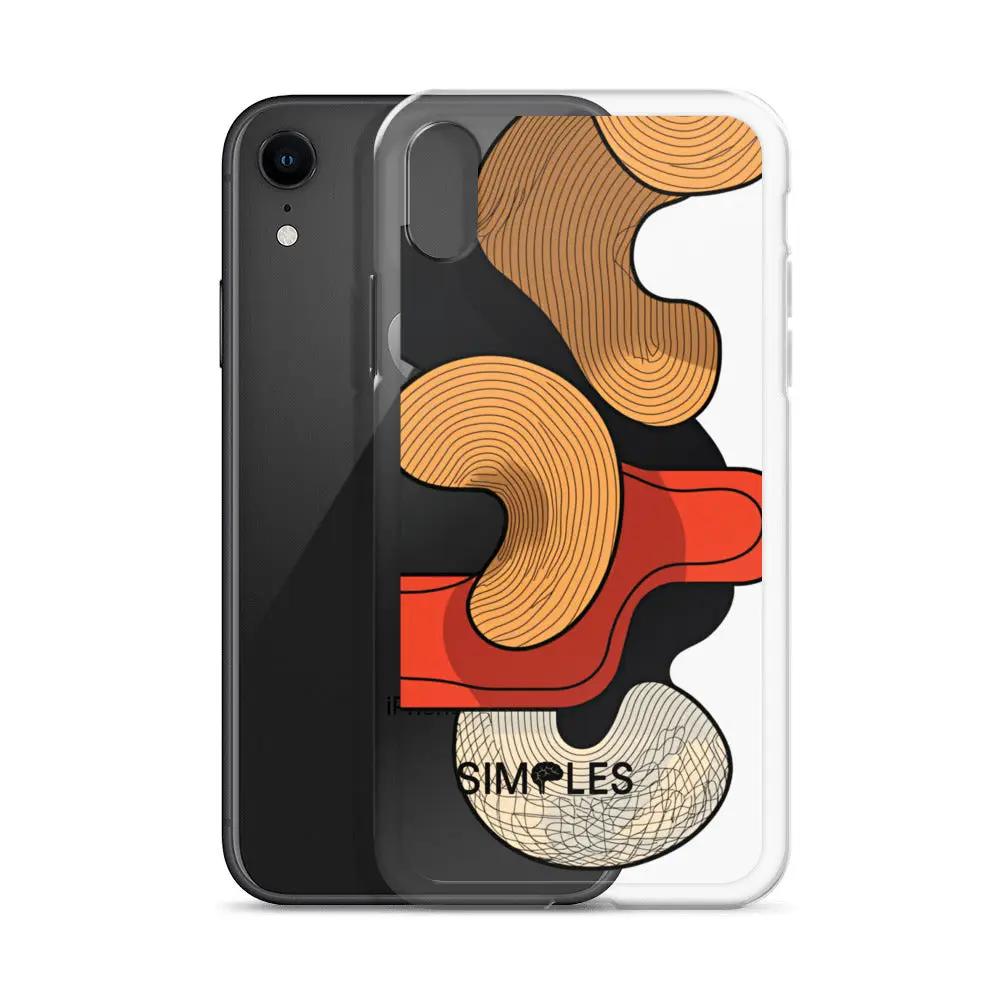Clear iPhone case by Simples Market with abstract orange, black and beige pattern.