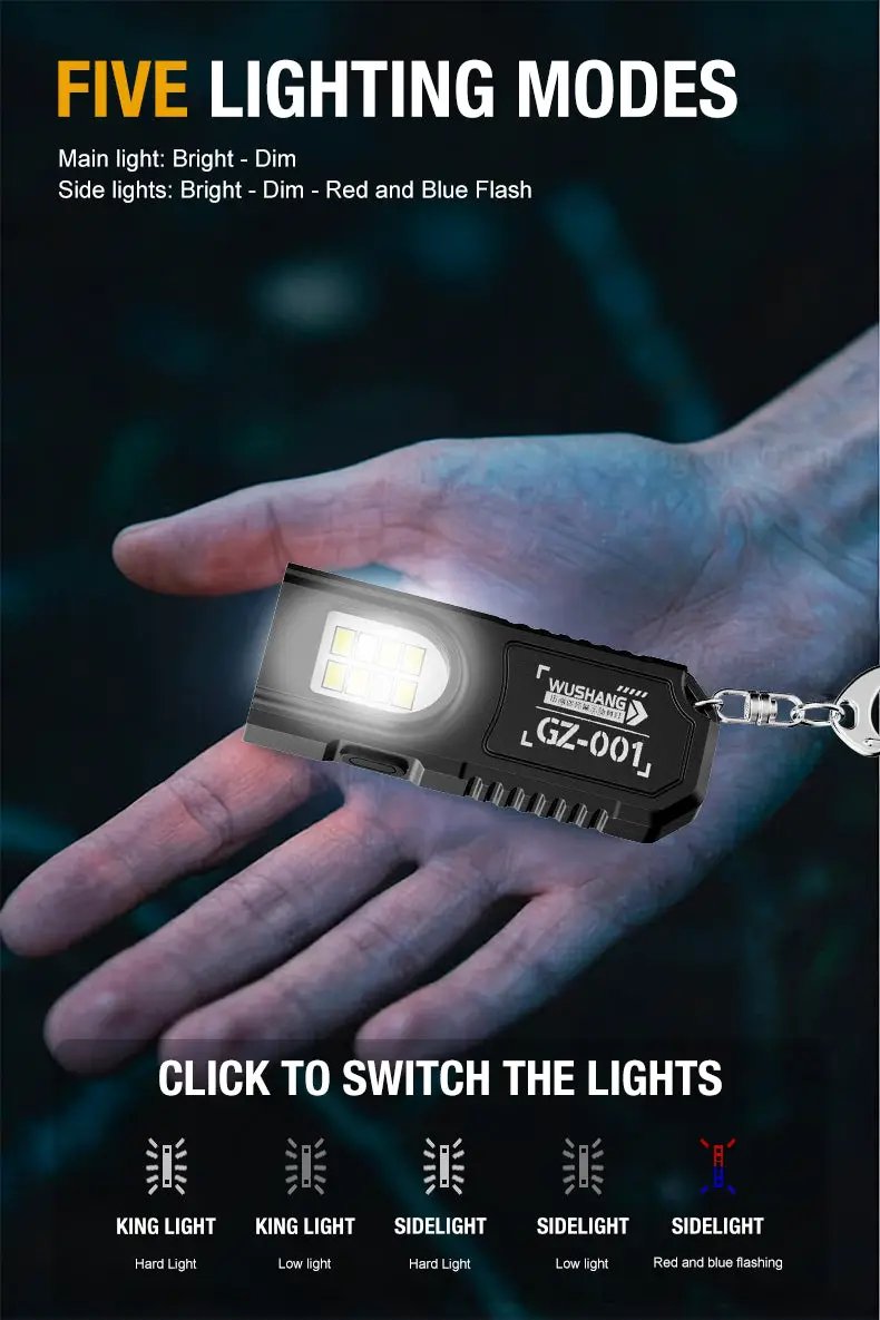 Portable waist-hanging keychain flashlight (black) by Simples Market with LED and 5 lighting modes