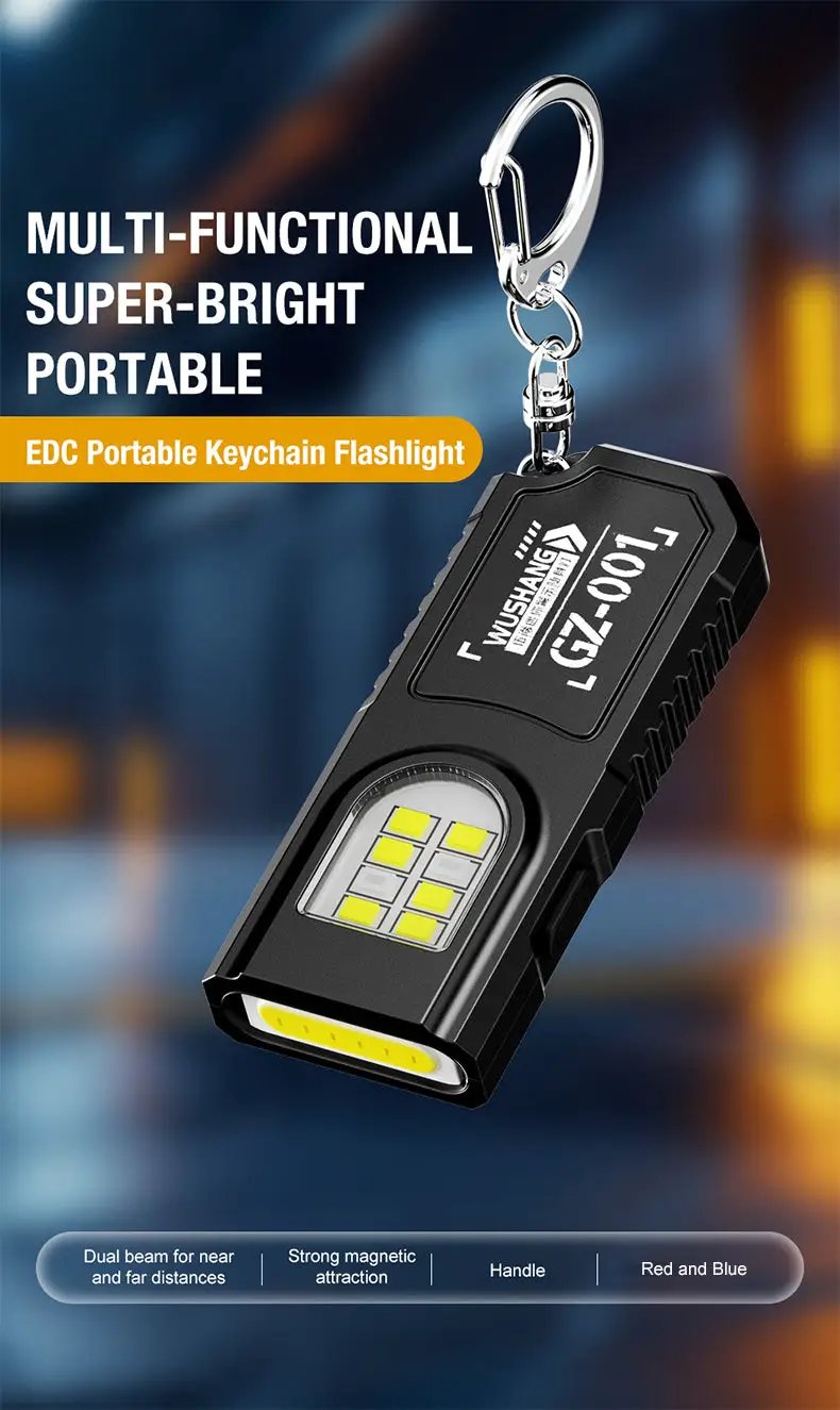 Portable black keychain flashlight with LED array and carabiner clip