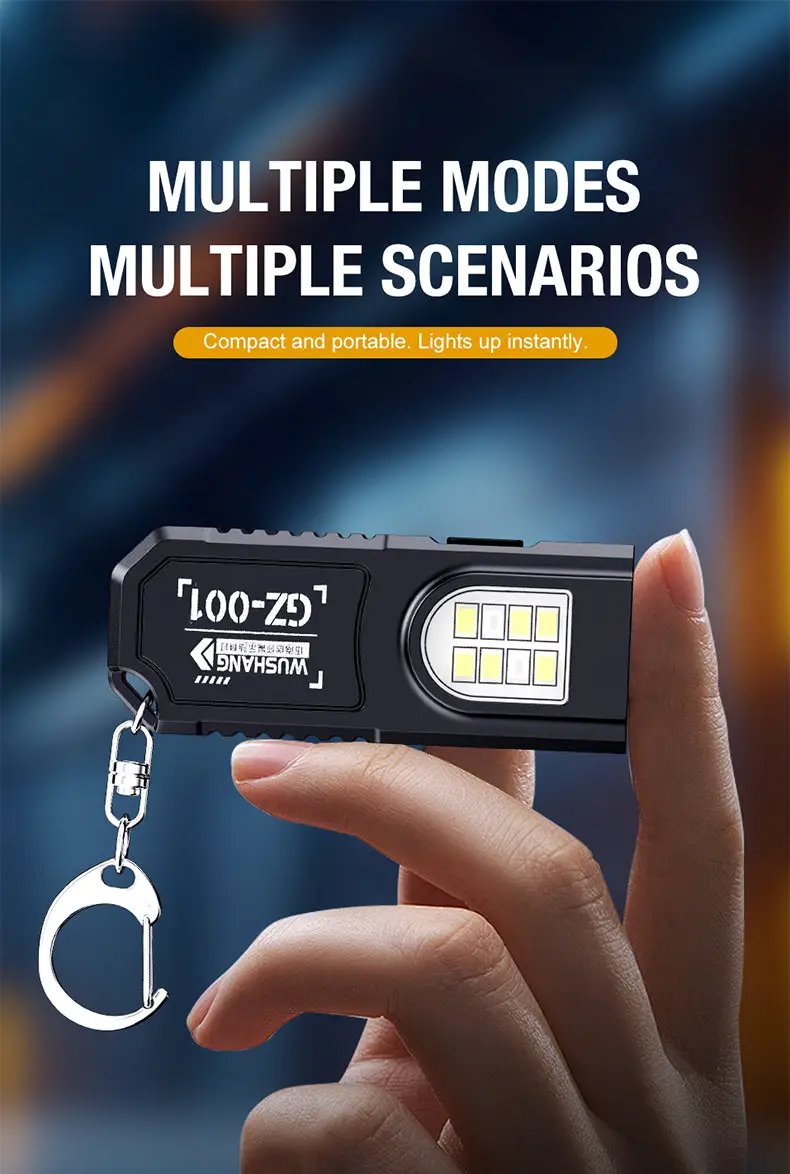Simples Market portable LED flashlight keychain with multiple LEDs, black compact body and metal keyring