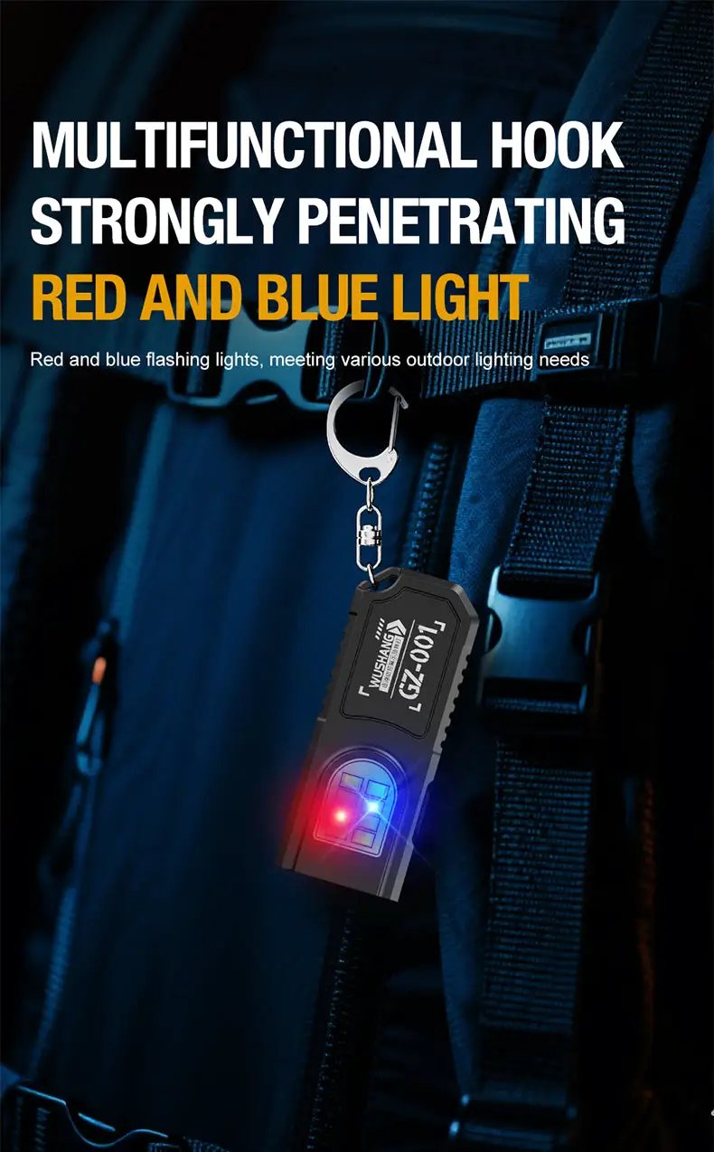 Portable waist-hanging keychain flashlight, Simples Market, red and blue LED with emergency charging