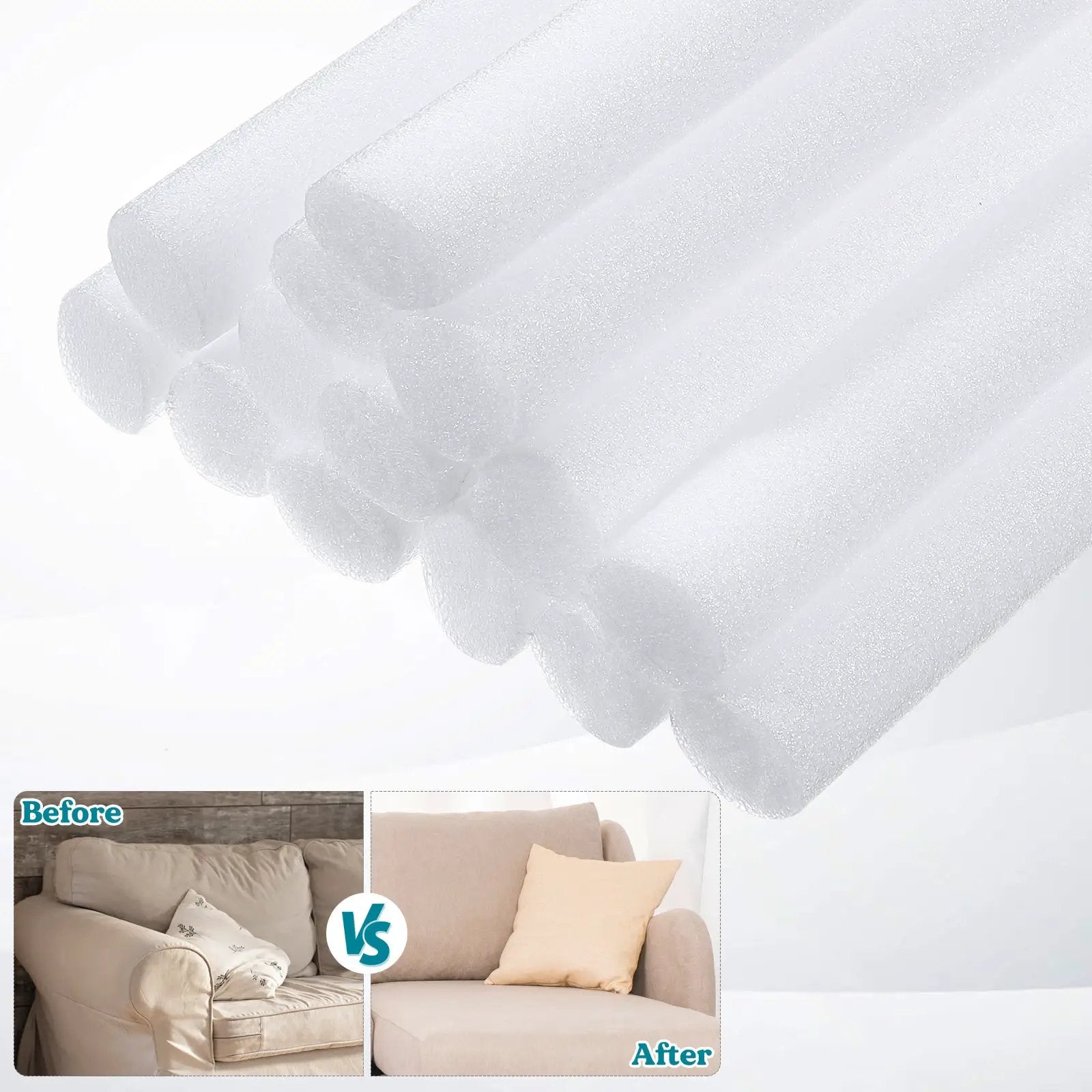 14pc anti-slip sofa foam strips for gap filling and slipcover grip; white foam couch fillers.