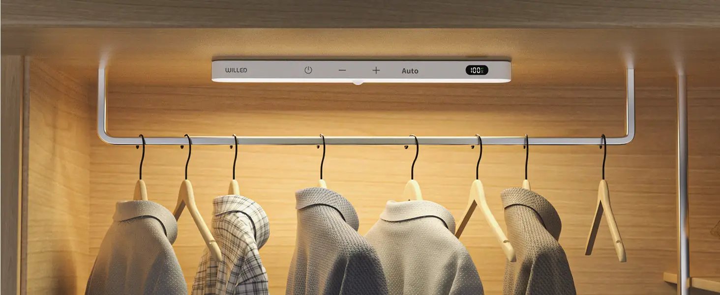 WILLED warm-light motion-sensor cabinet light, white 60-LED touch bar for closet illumination