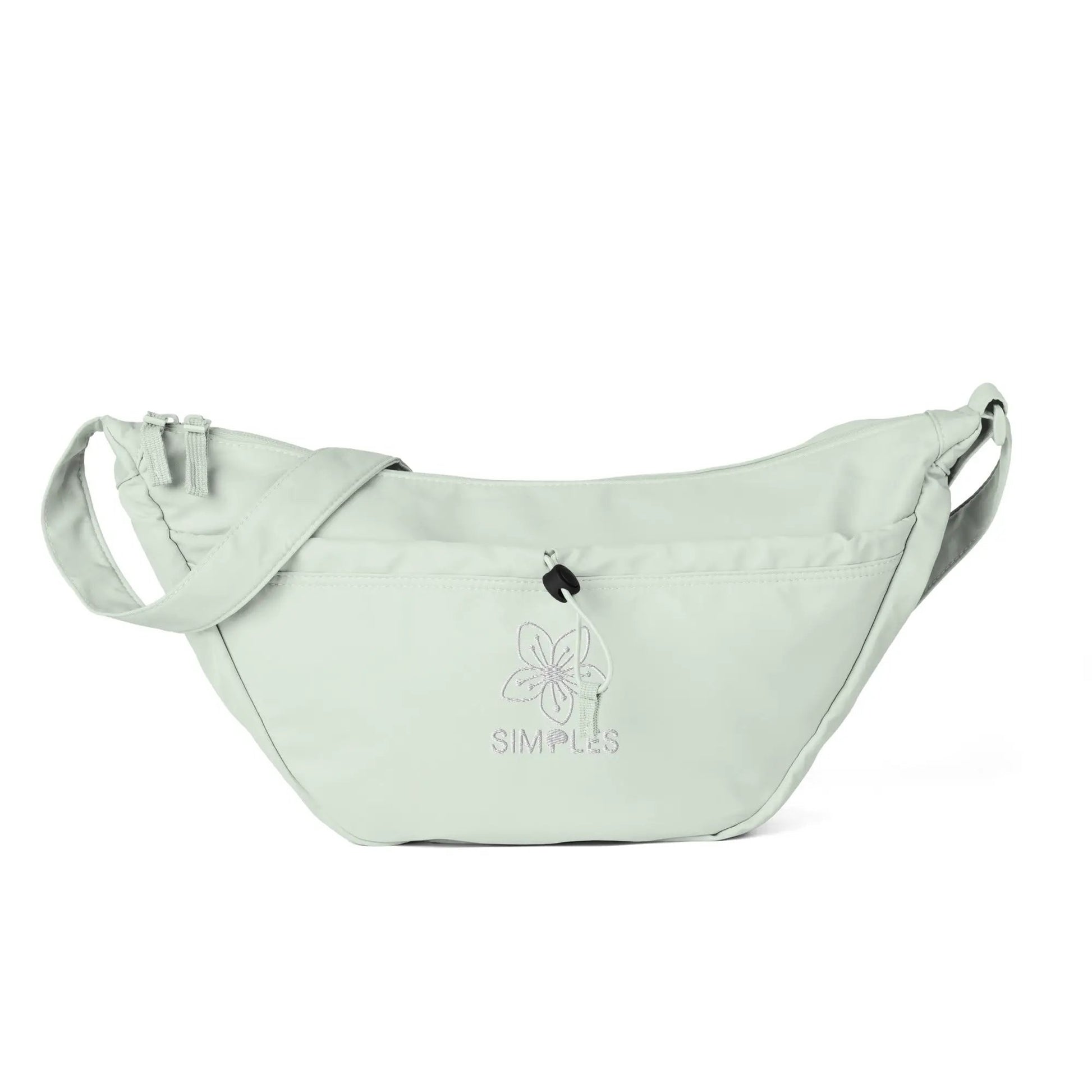 Everyday crossbody bag by Simples Market in mint green fabric with embroidered flower detail