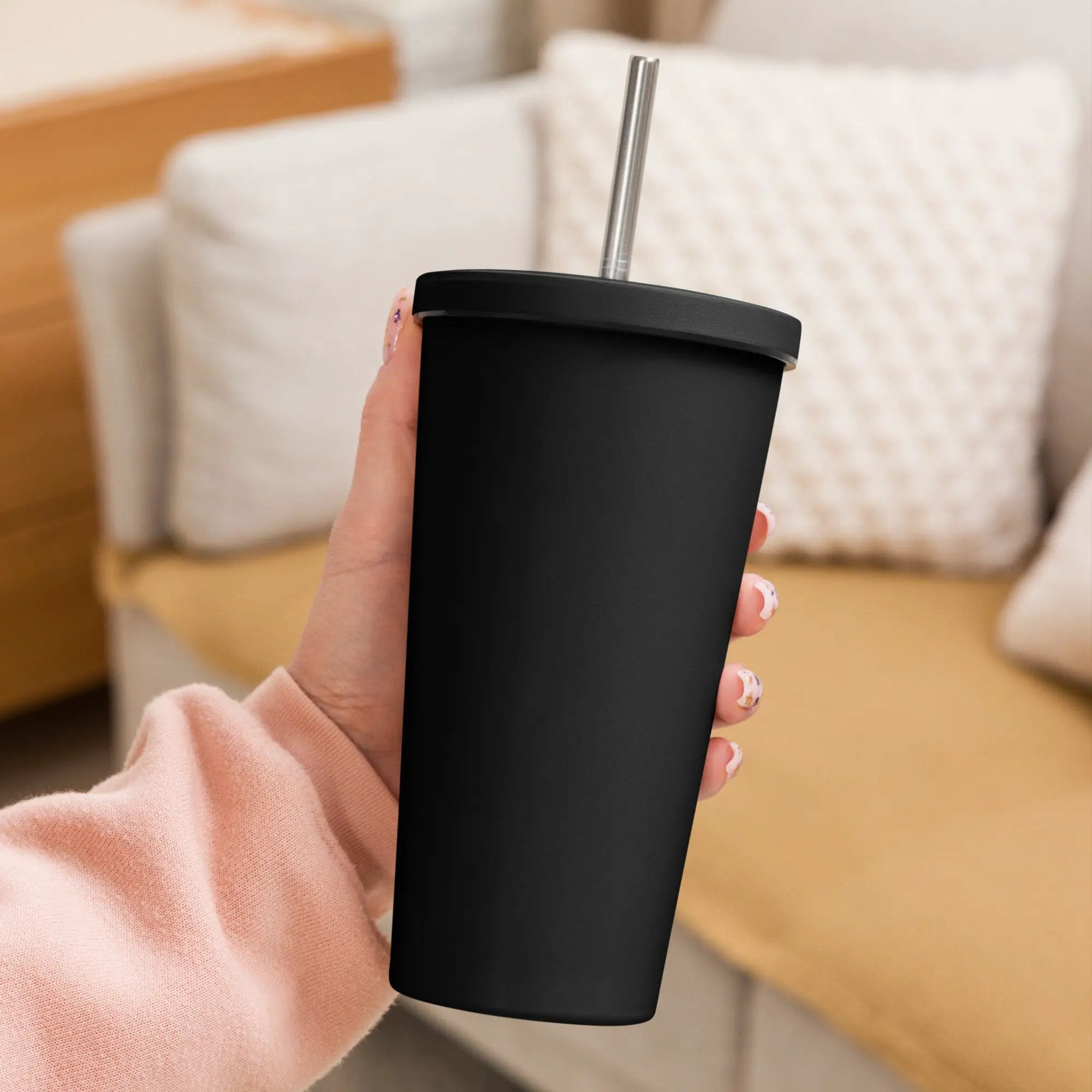 Simples Market insulated tumbler with stainless steel straw, black matte finish