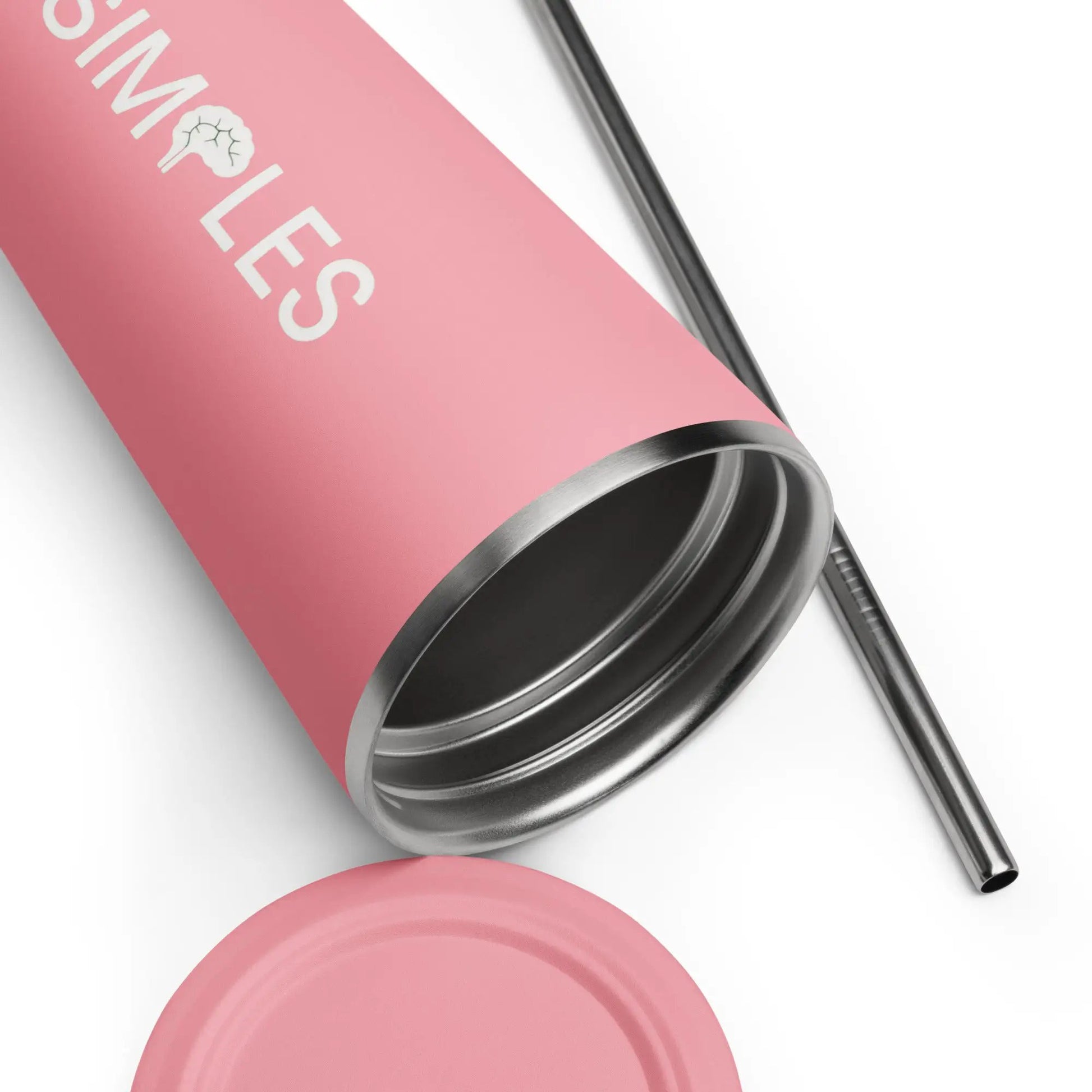 Insulated tumbler with straw by Simples Market, pink wrap and metal lid
