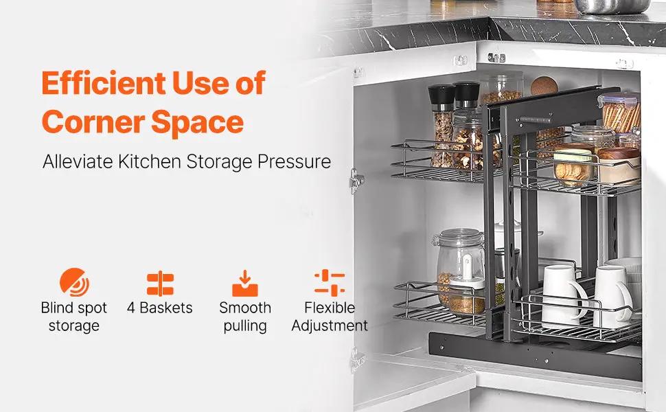 Simples Market SucceBuy 2/3-tier blind corner pull-out kitchen cabinet organizer with 4 baskets