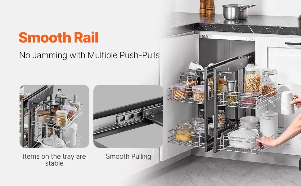 2/3-tier blind corner pull-out kitchen cabinet organizer with four wire shelves