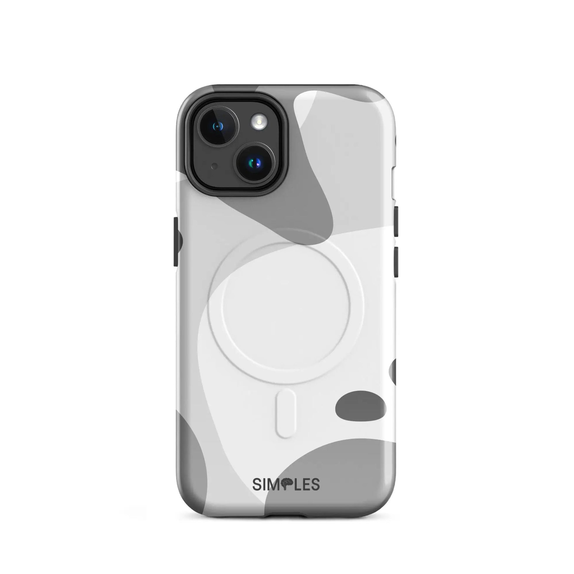 MagSafe tough case for iPhone by Simples Market, gray camouflage pattern.