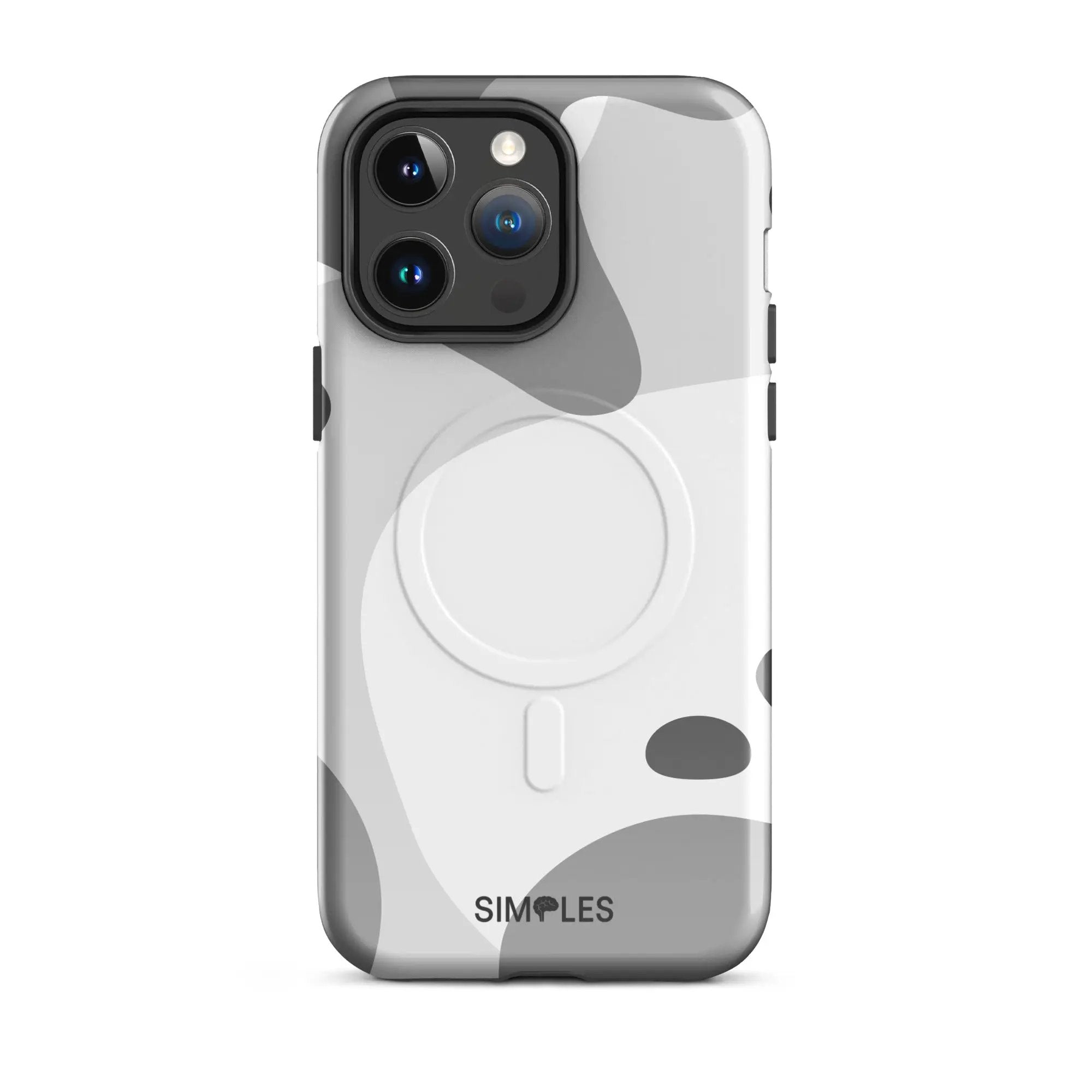 MagSafe tough case for iPhone by Simples Market in grey camouflage with SIMPLES logo