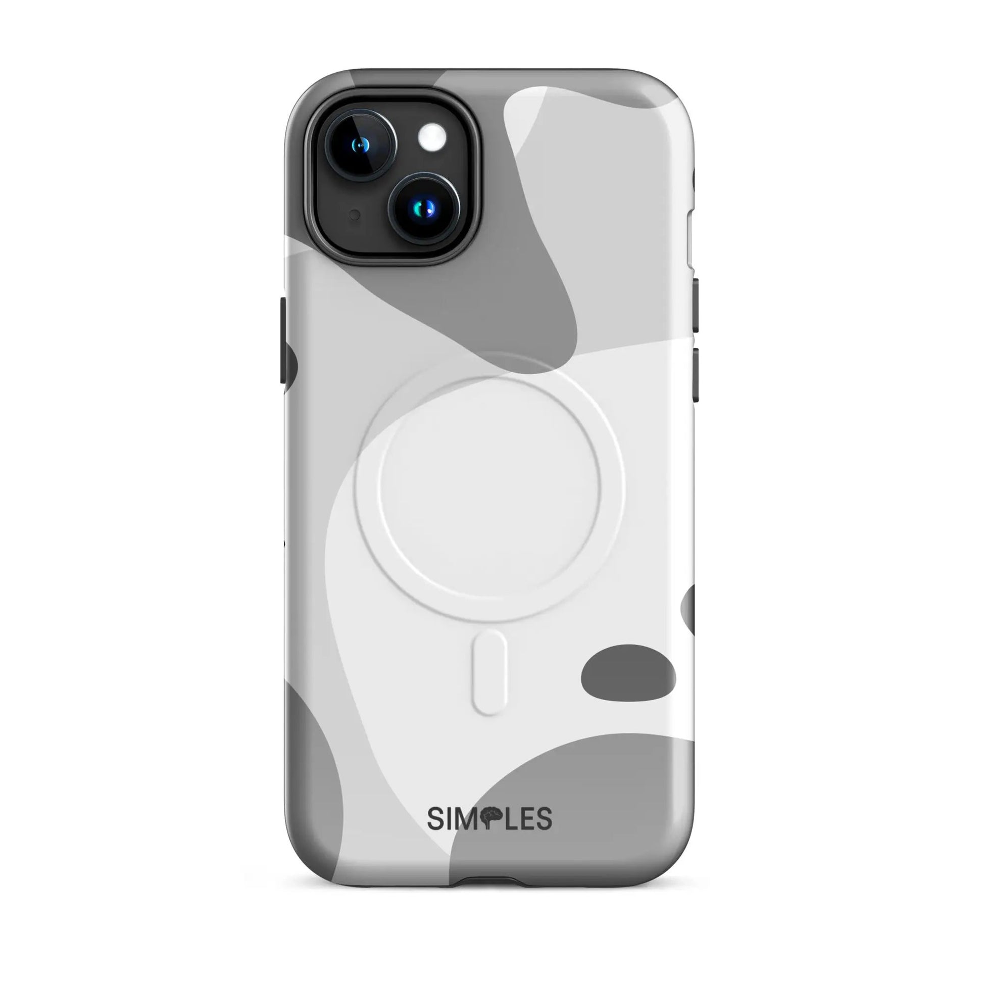 MagSafe tough case for iPhone by Simples Market with gray and white abstract pattern.