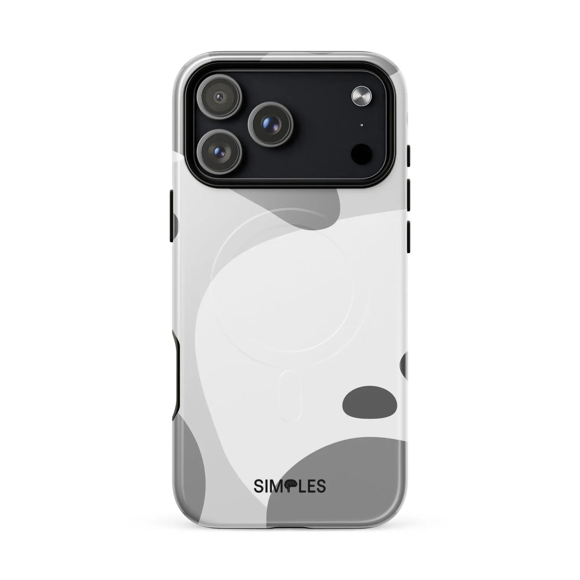 MagSafe tough case for iPhone by Simples Market with gray abstract pattern on white back