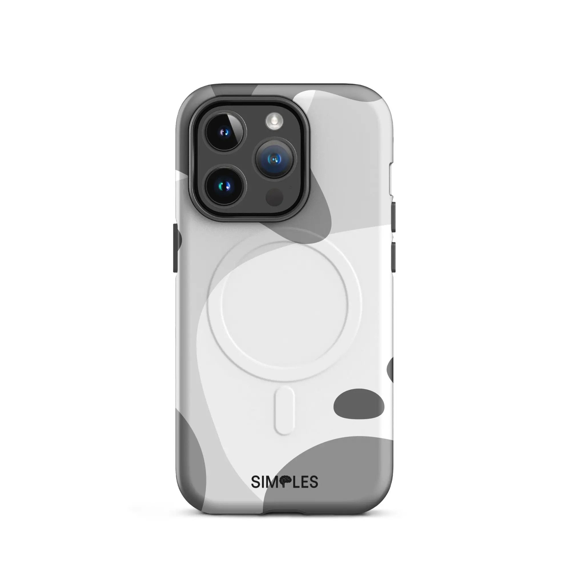 MagSafe tough case for iPhone in gray camouflage with Simples logo