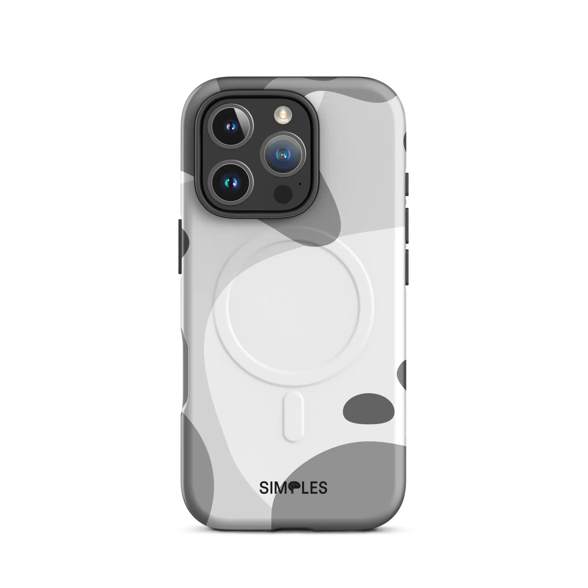 MagSafe tough case for iPhone in gray camouflage with Simples Market logo