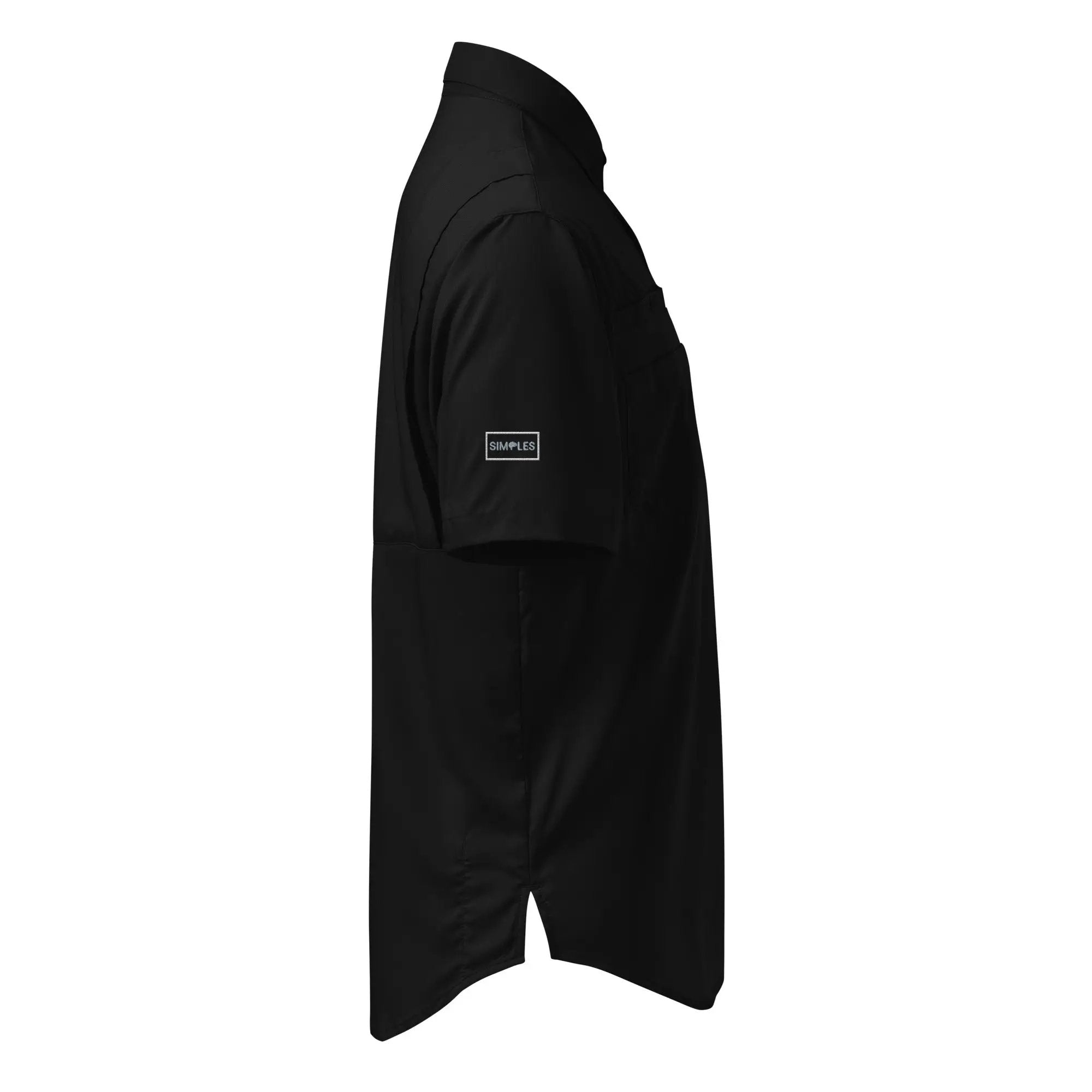 Men's black short-sleeve button shirt by Simples Market with sleeve patch