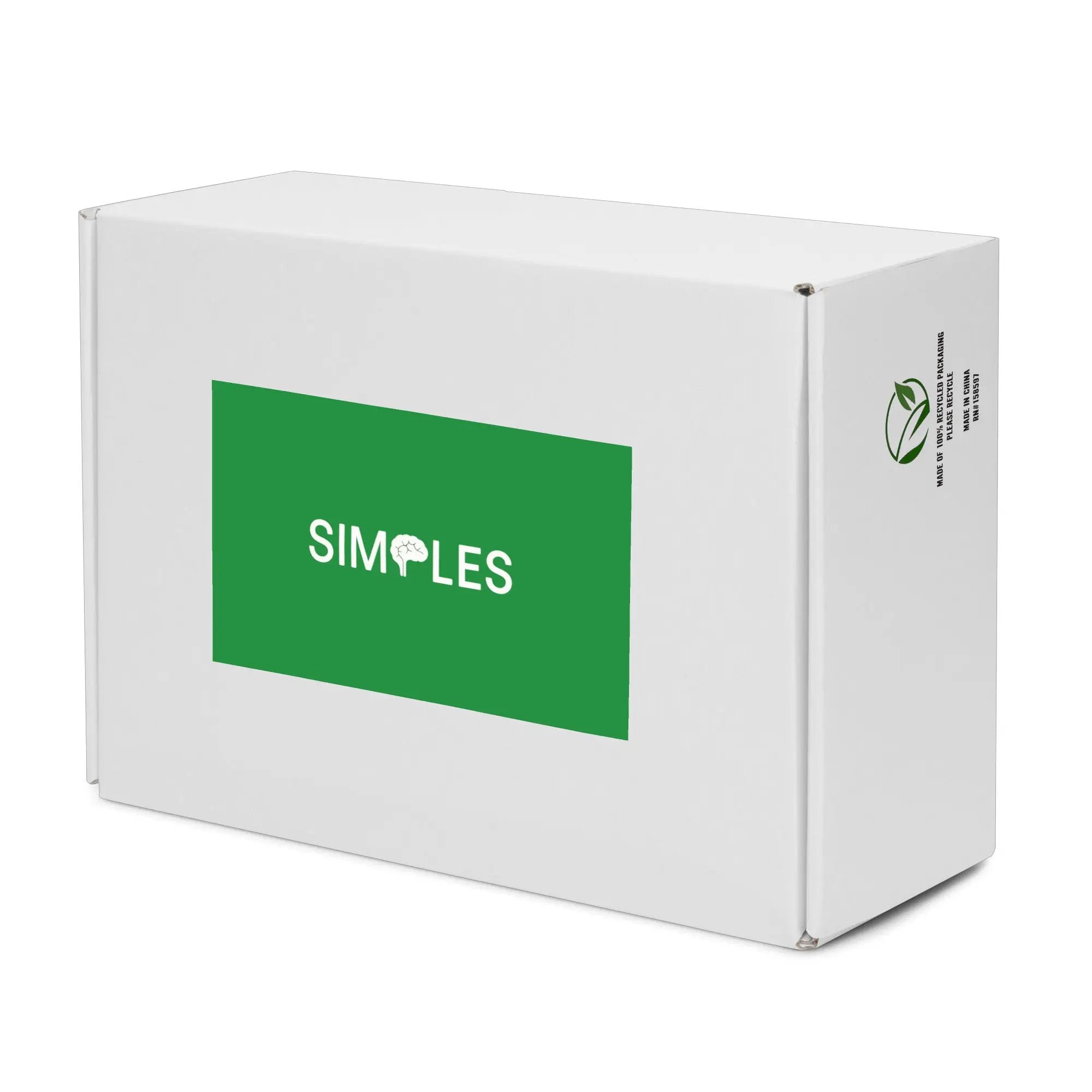 Men’s high-top canvas shoes packaging box by Simples Market; white box with green logo