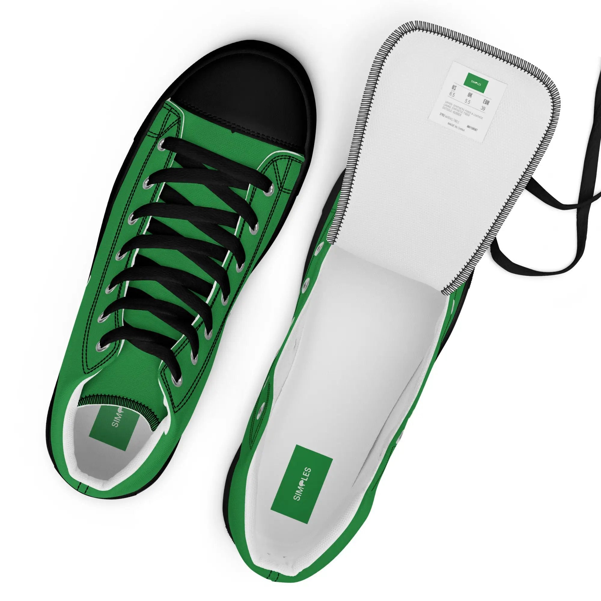 Men’s high-top canvas sneakers by Simples Market, green and white pair
