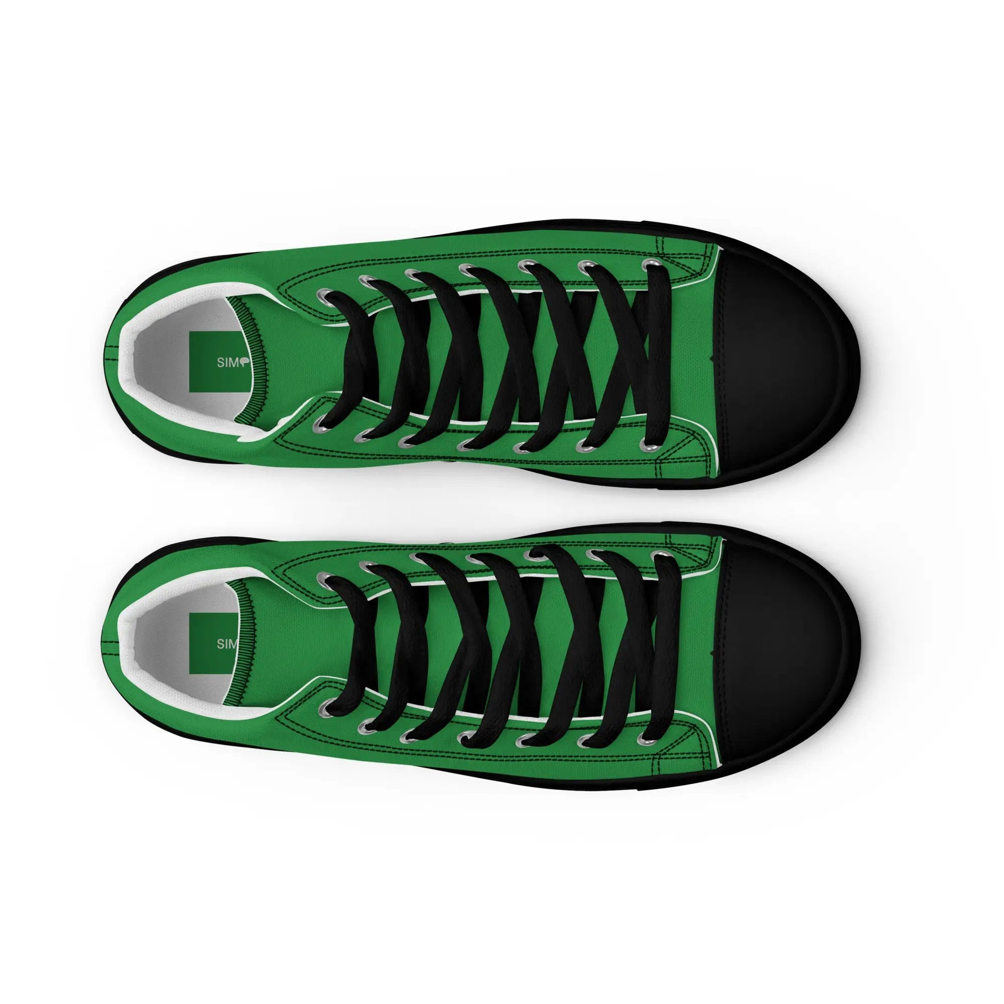 Men’s green canvas high-top sneakers by Simples Market, black toe cap, black laces (2 shoes)