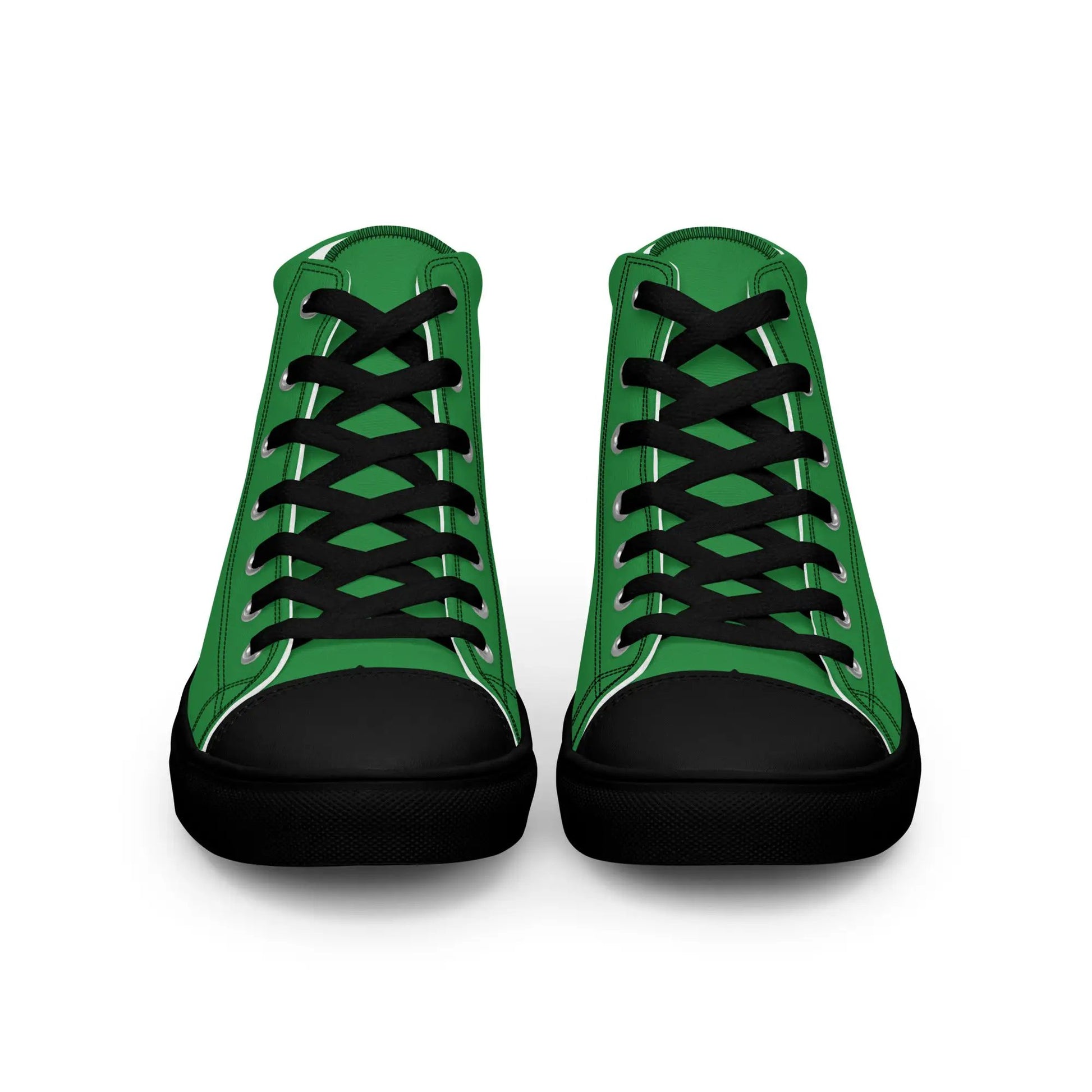 Pair of men's green high-top canvas shoes with black laces.