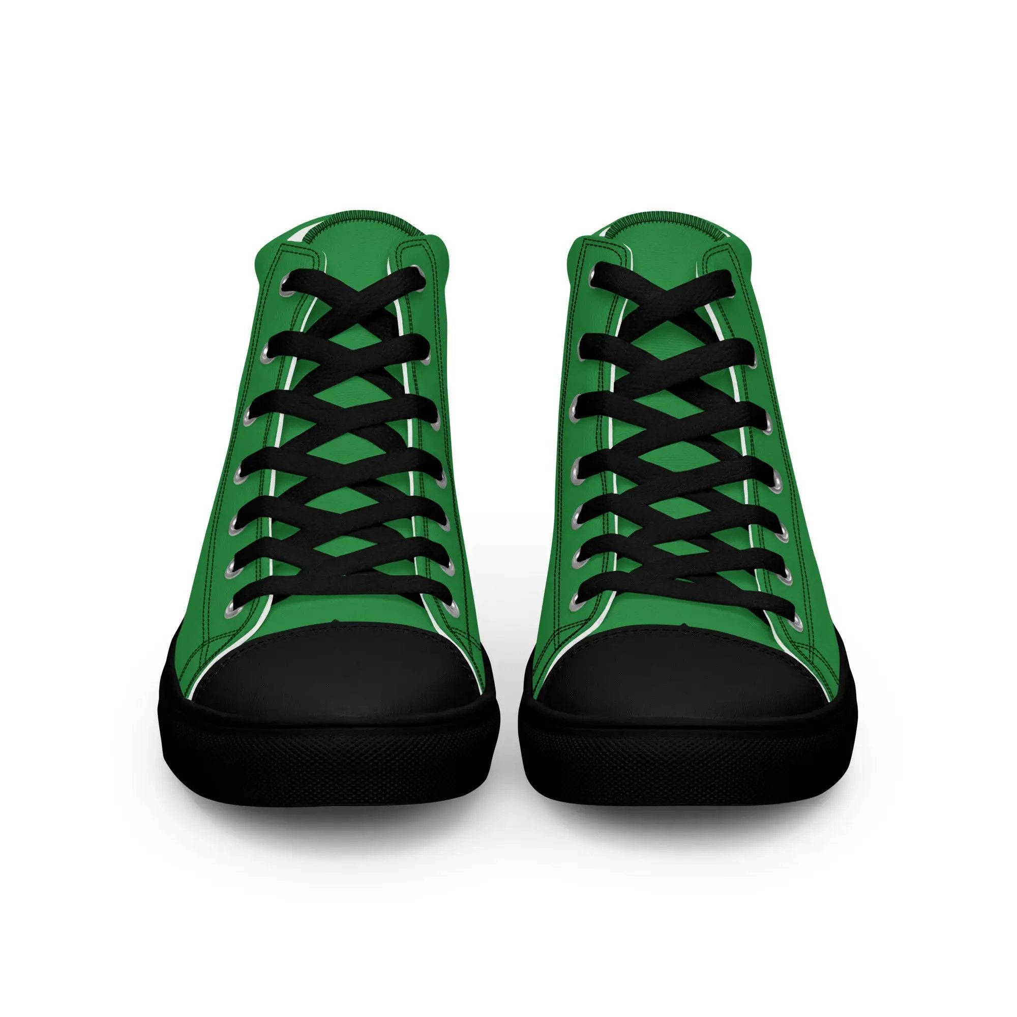 Pair of men's green high-top canvas shoes with black laces.