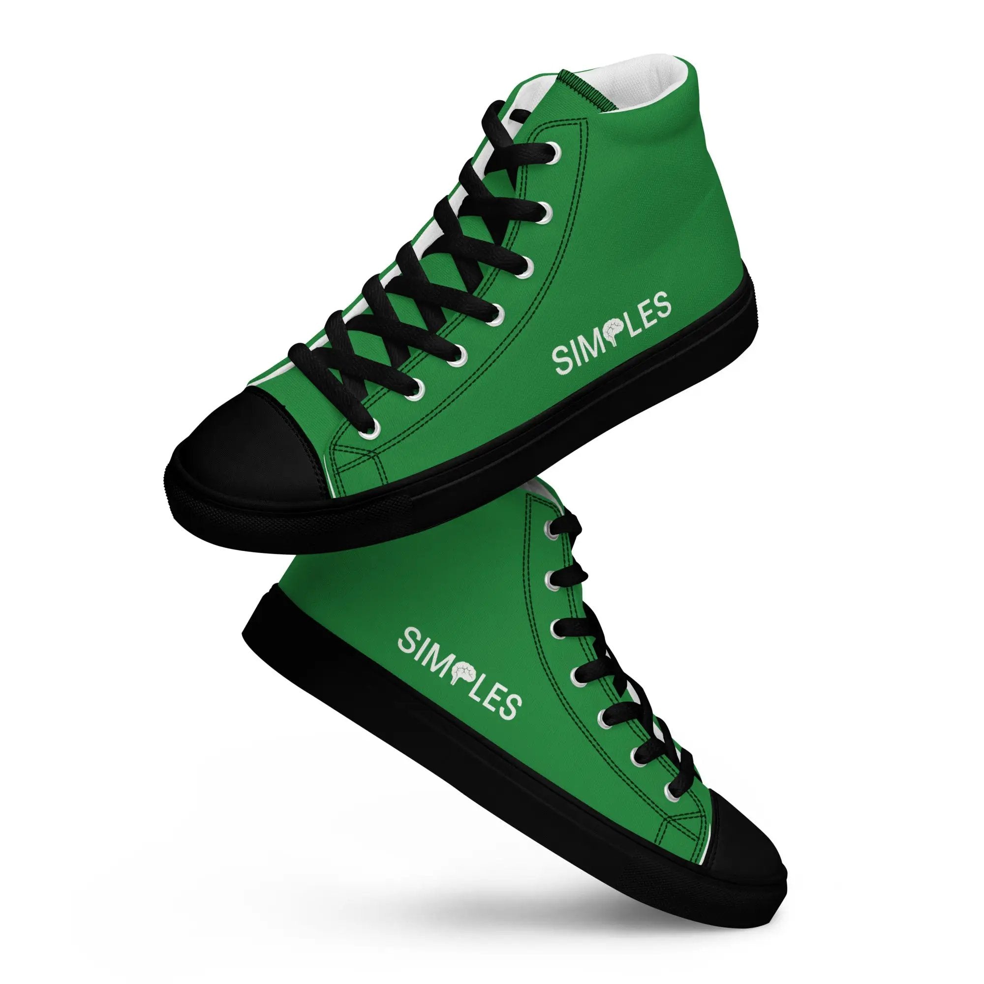 Pair of men's green high-top canvas sneakers by Simples Market with black laces
