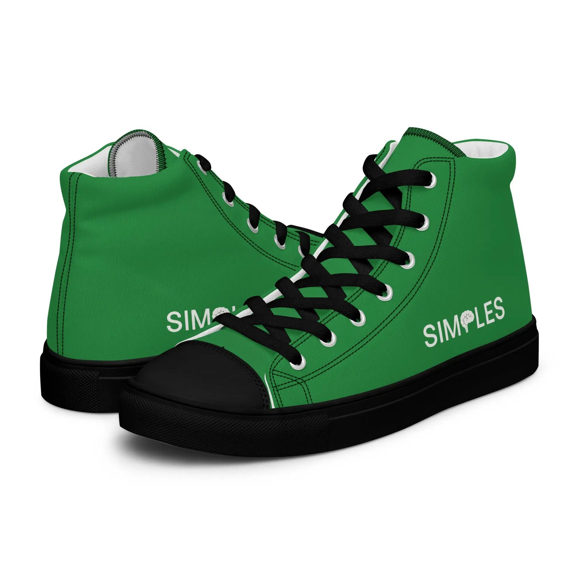 Pair of green men’s high-top canvas sneakers by Simples Market with black laces