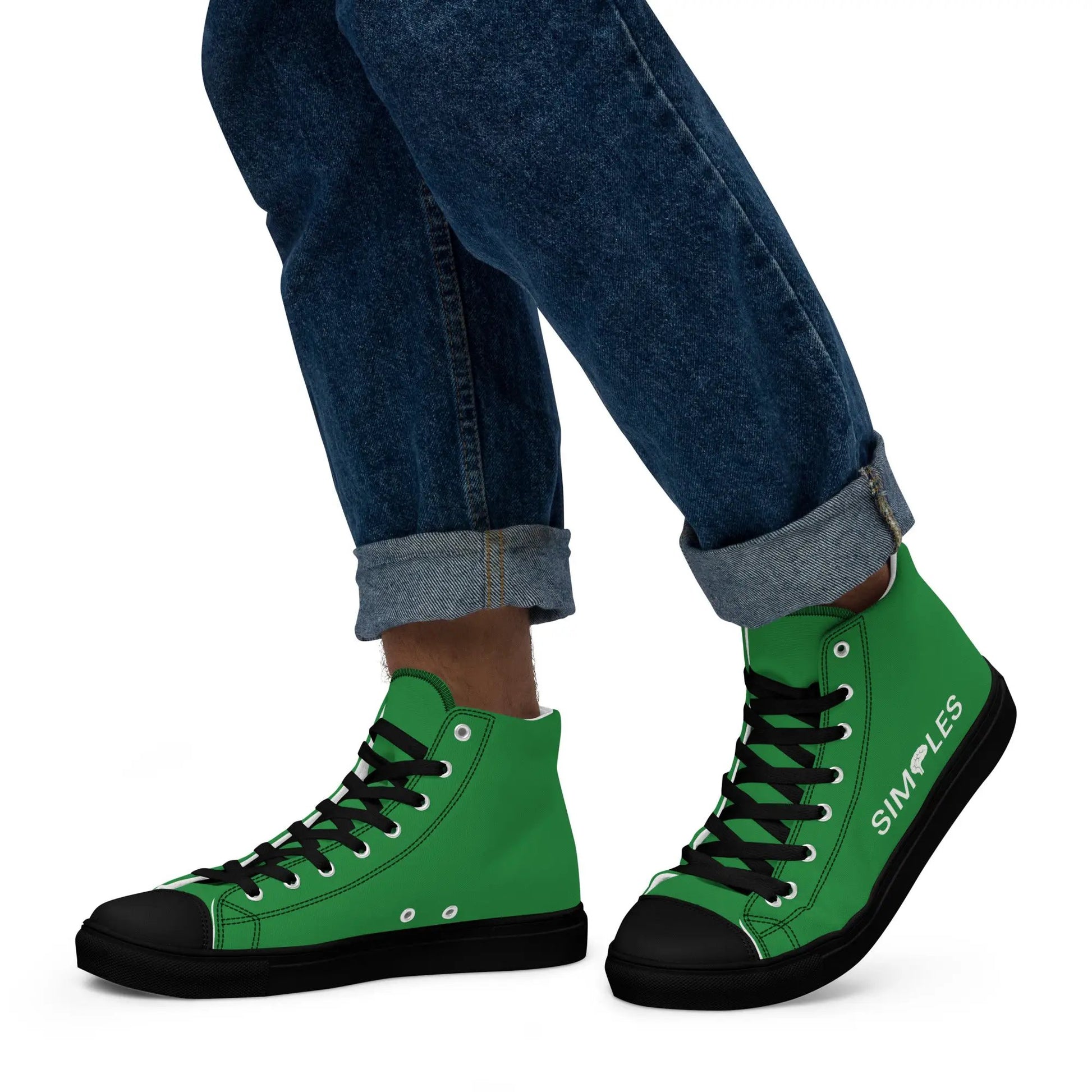 Men's high-top canvas sneakers by Simples Market, green with black soles.