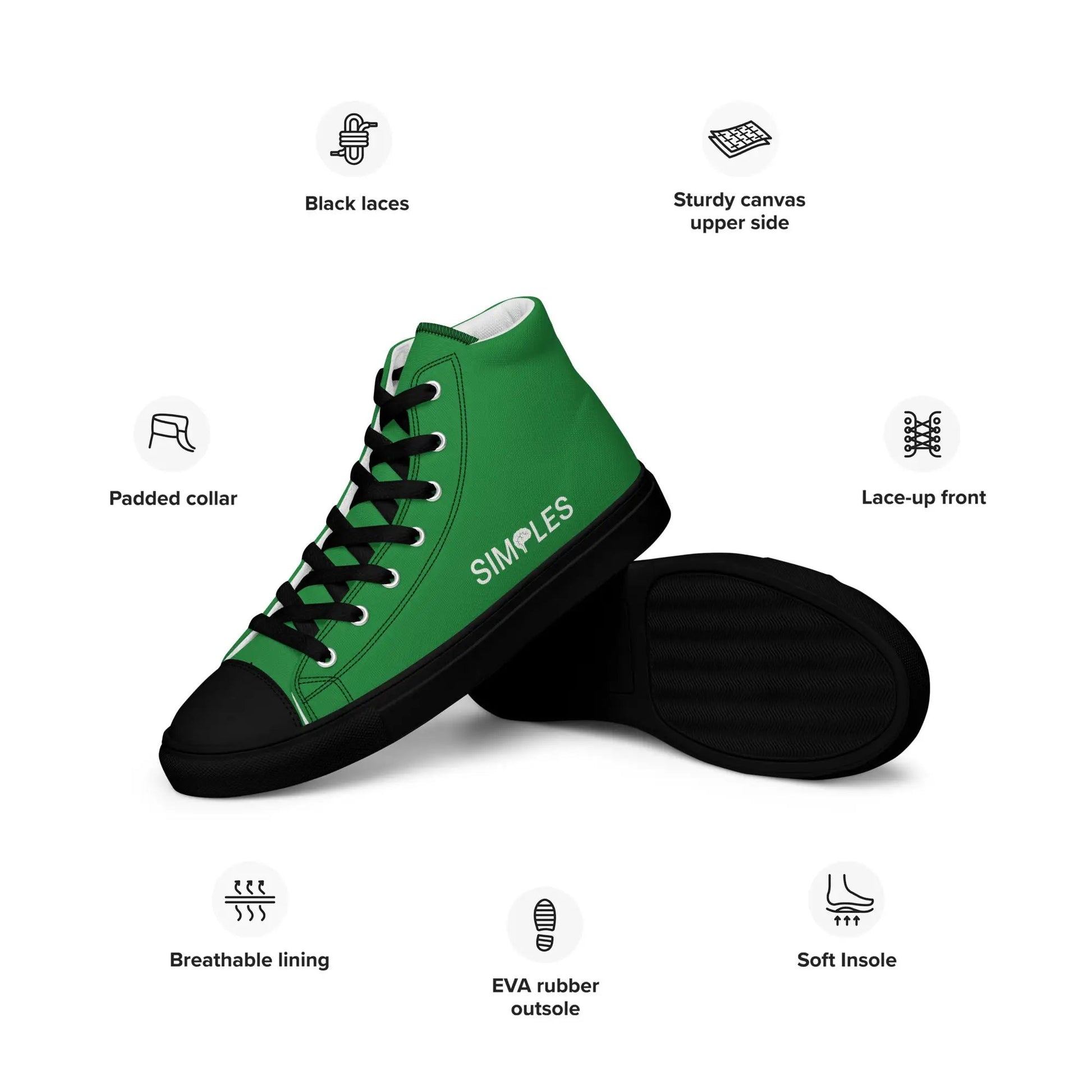 Men's green canvas high-top sneakers by Simples Market with black laces