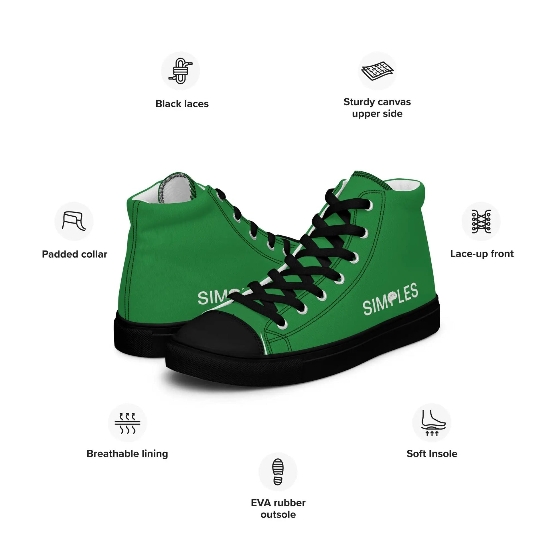 Men's green canvas high-top sneakers by Simples Market with black laces