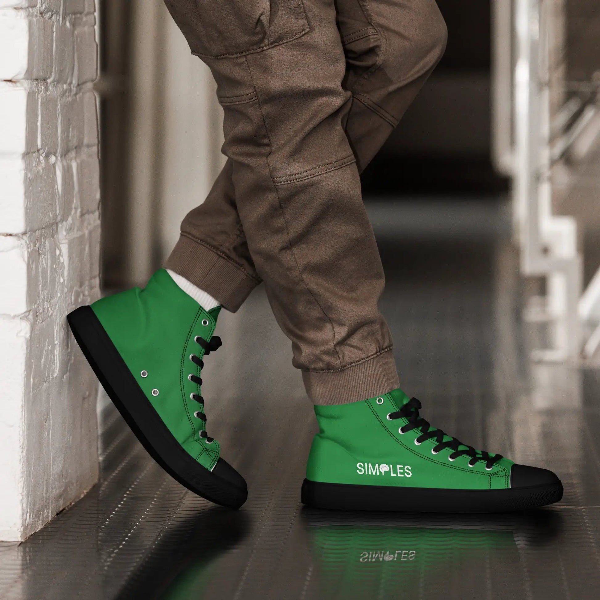 Men’s high-top canvas sneakers by Simples Market; two green shoes with black soles
