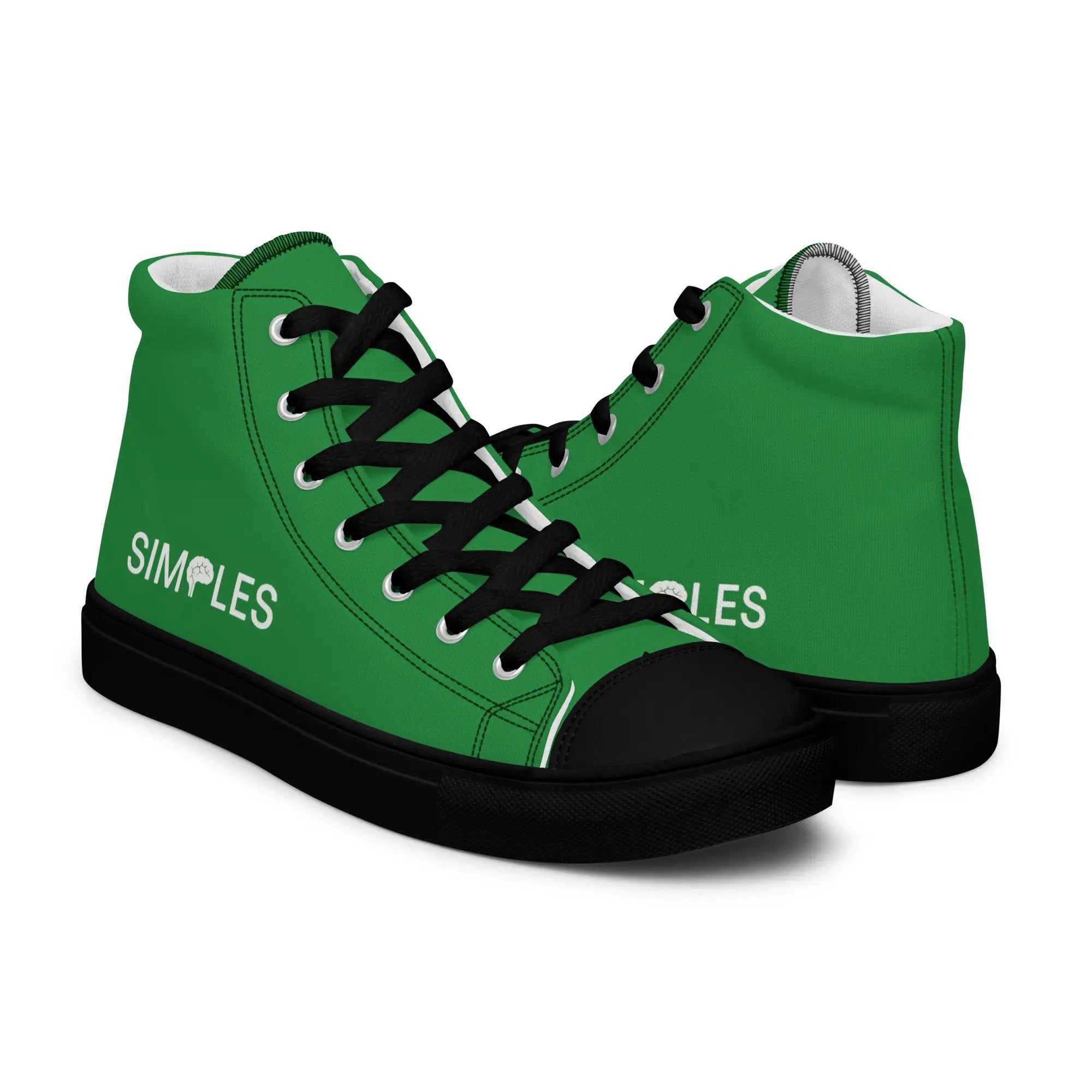 Men’s high-top canvas shoes by Simples Market, green with black laces, pair