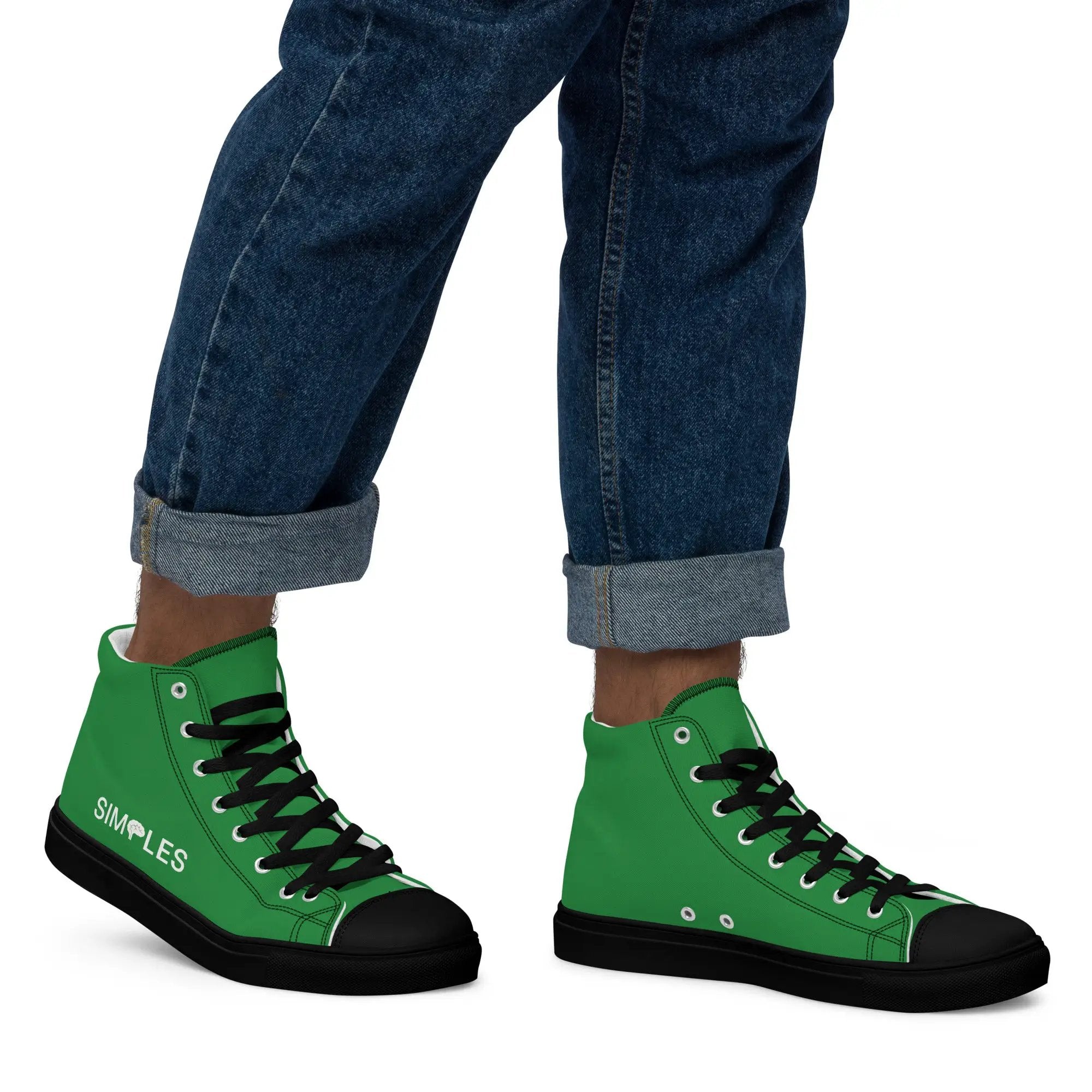 Men's high-top canvas sneakers by Simples Market, green with black soles, pair shown