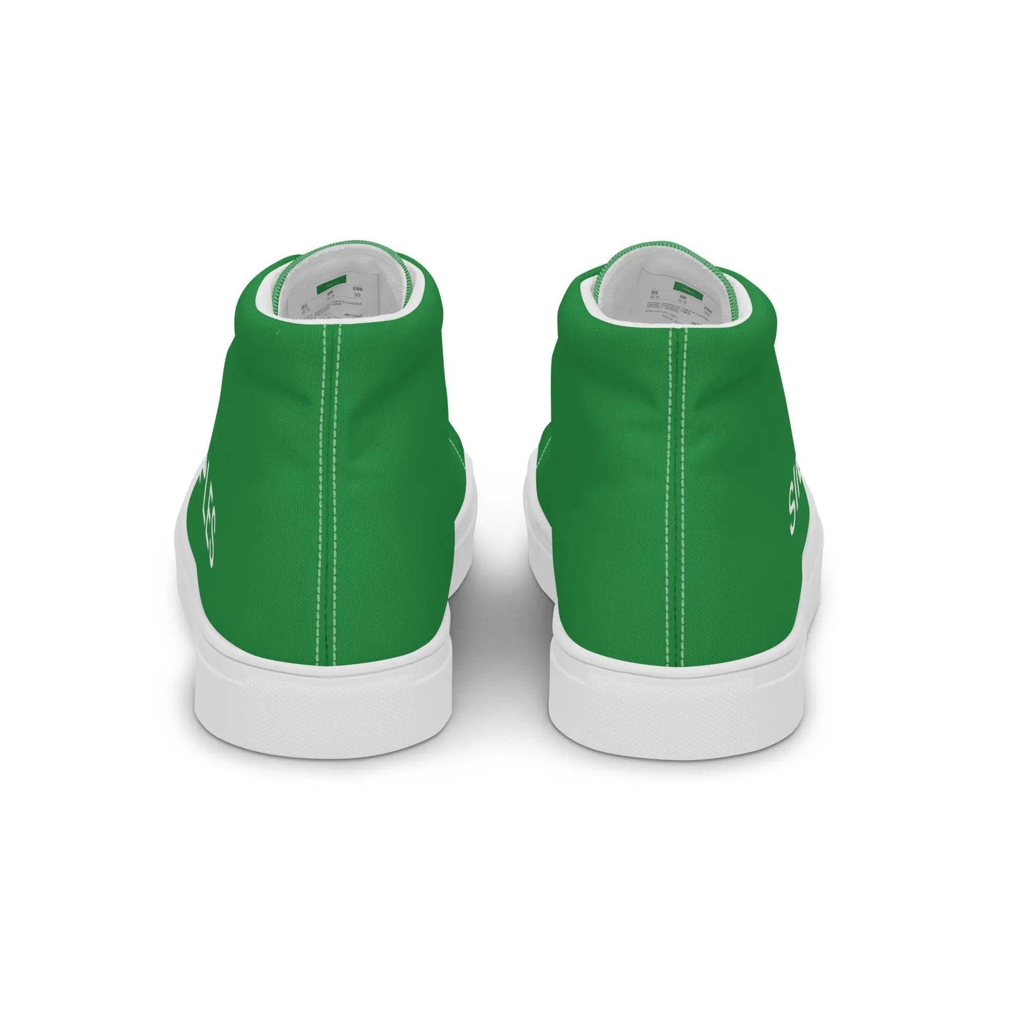 Men’s high-top green canvas sneakers by Simples Market, pair with white soles