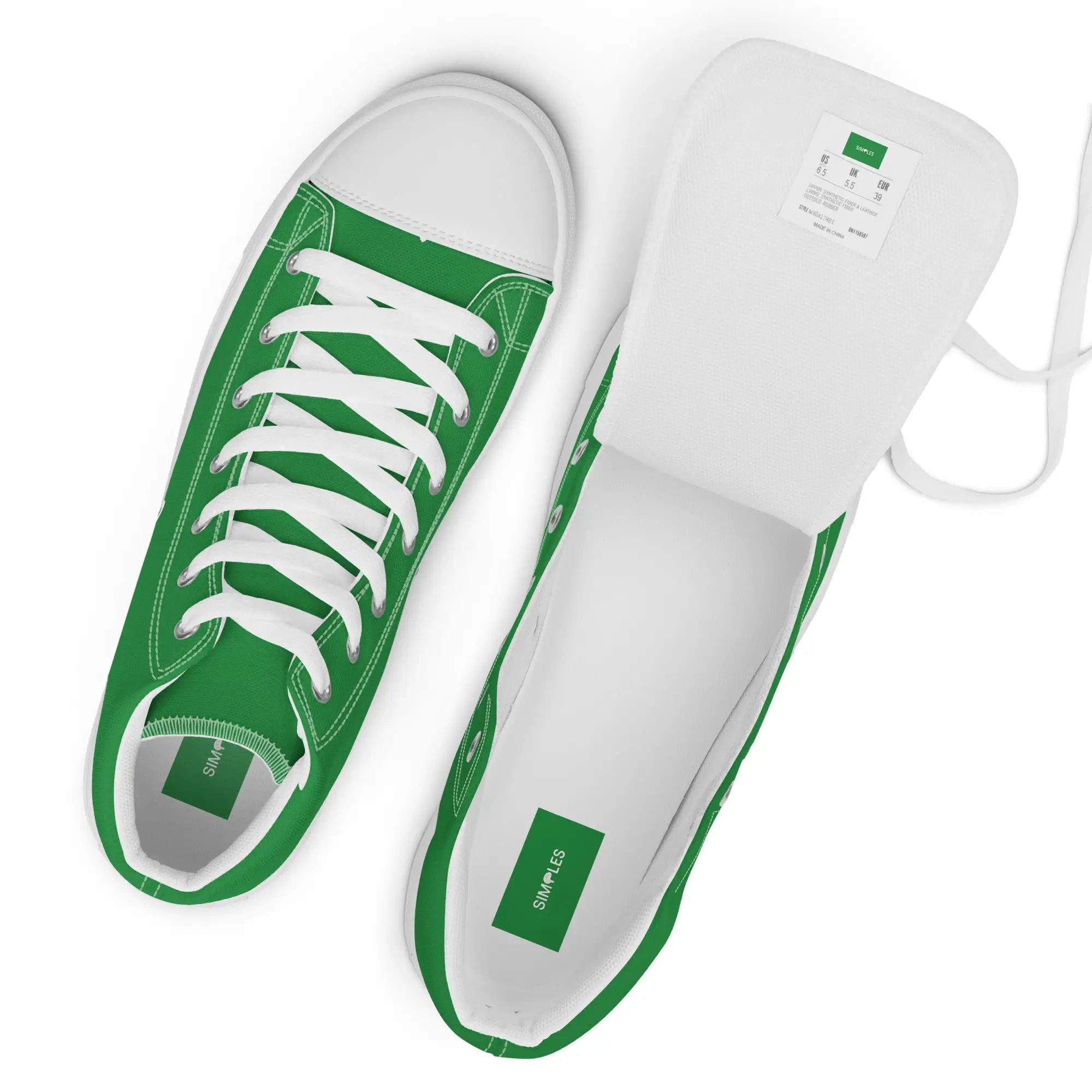 Men’s green and white high-top canvas sneakers by Simples Market, two shoes shown