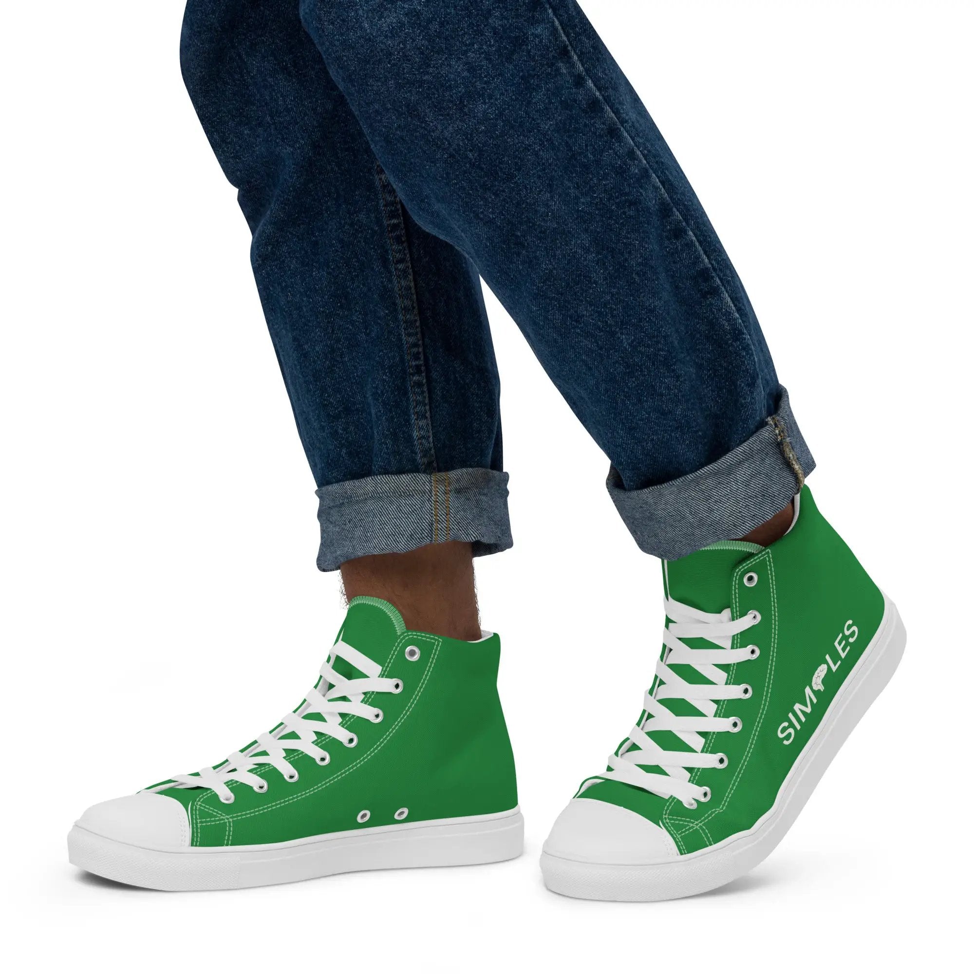 Men’s green high-top canvas shoes by Simples Market, two sneakers visible