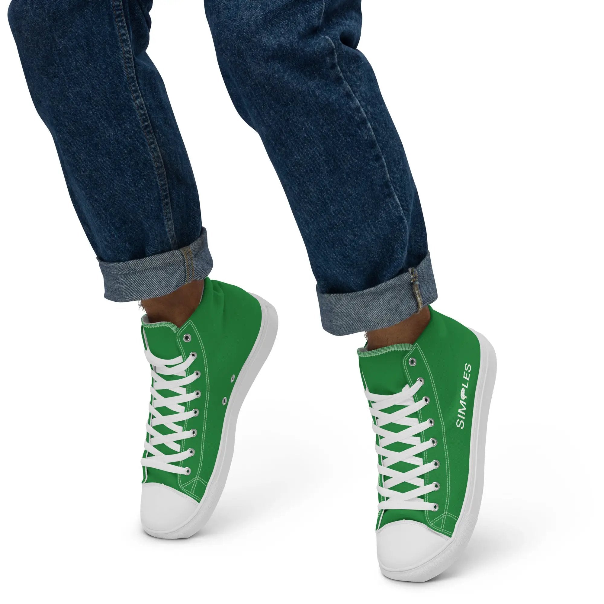 Pair of Simples Market men’s high-top canvas shoes in green with white laces