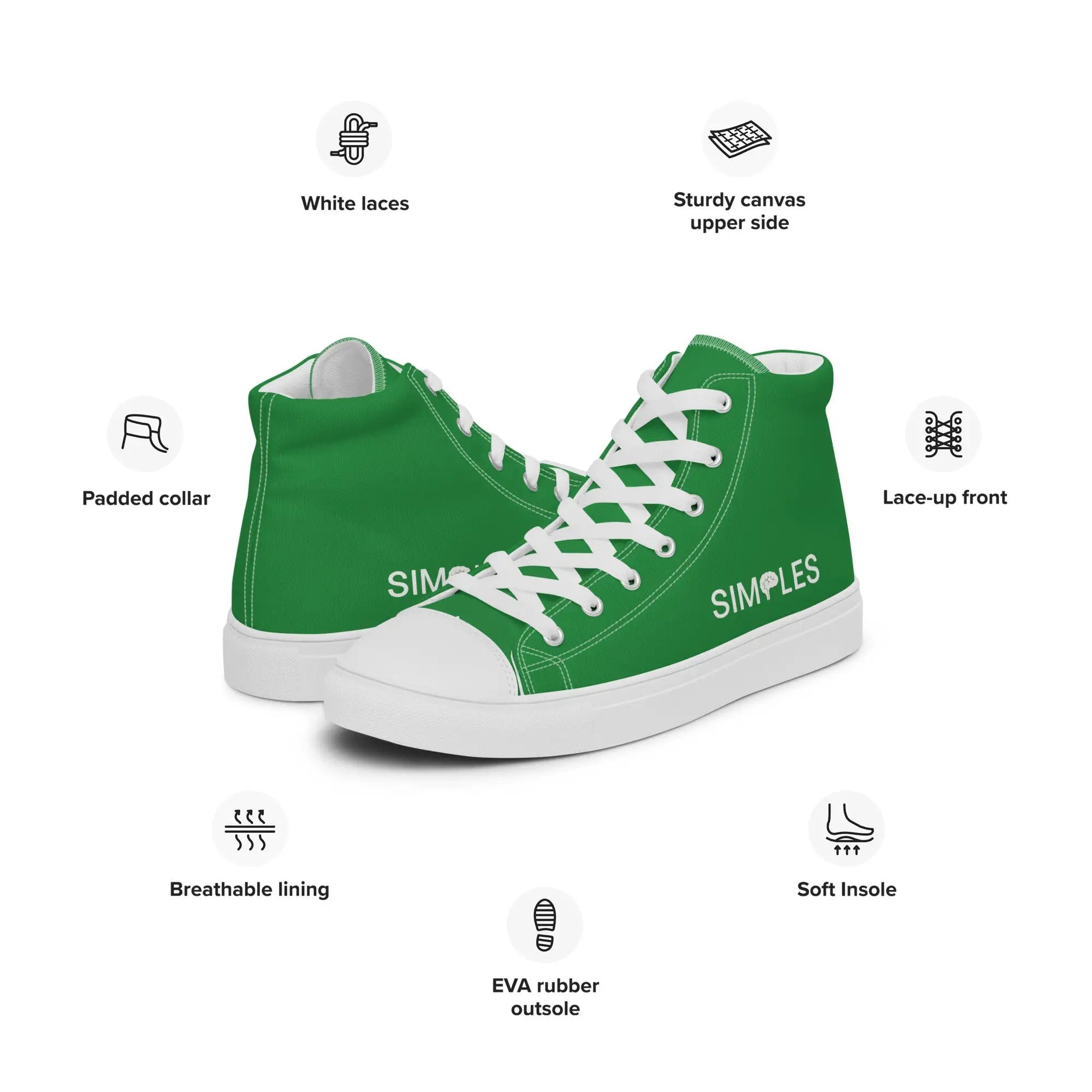 Pair of green canvas high-top sneakers by Simples Market with white laces