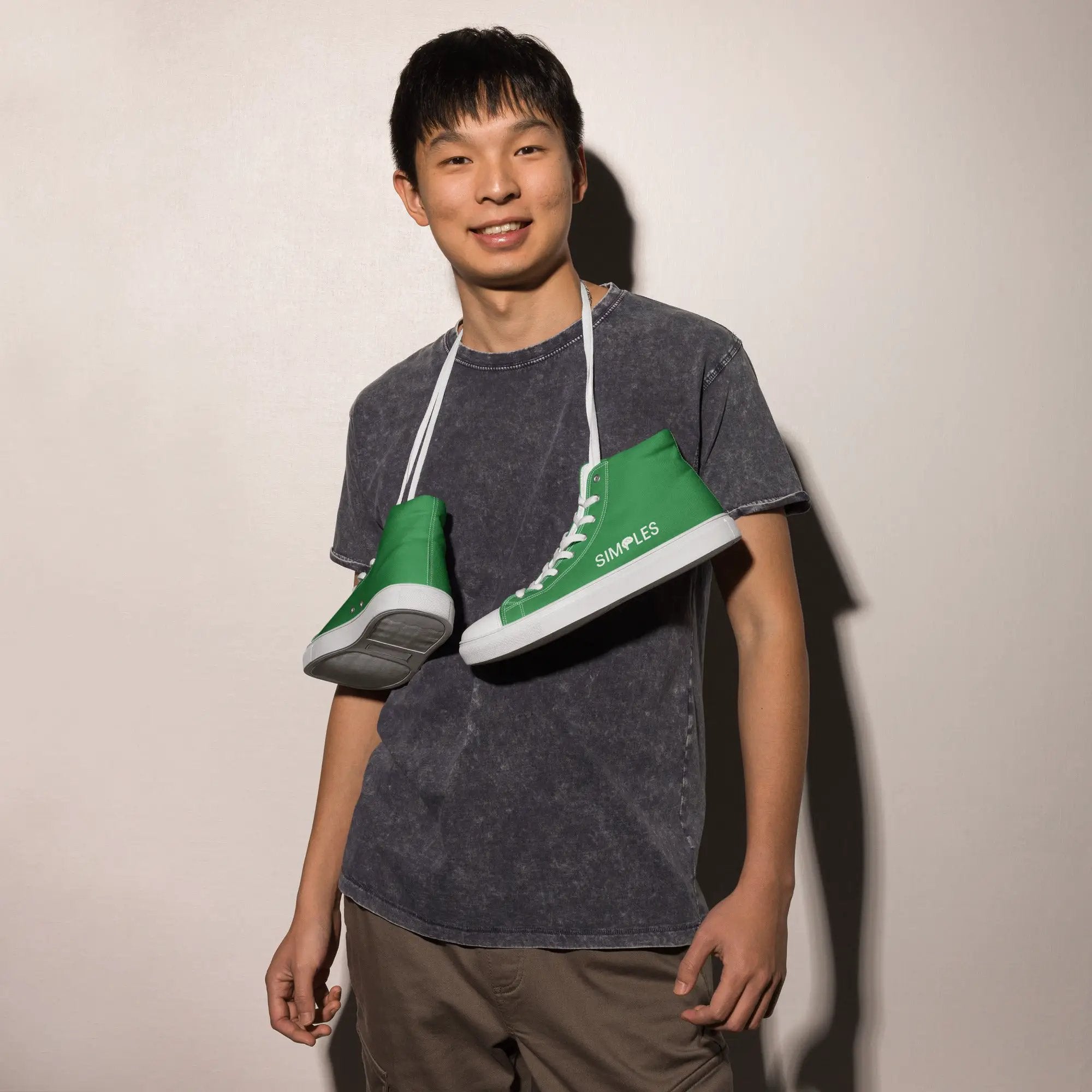Men's high-top canvas sneakers by Simples Market in green with white soles