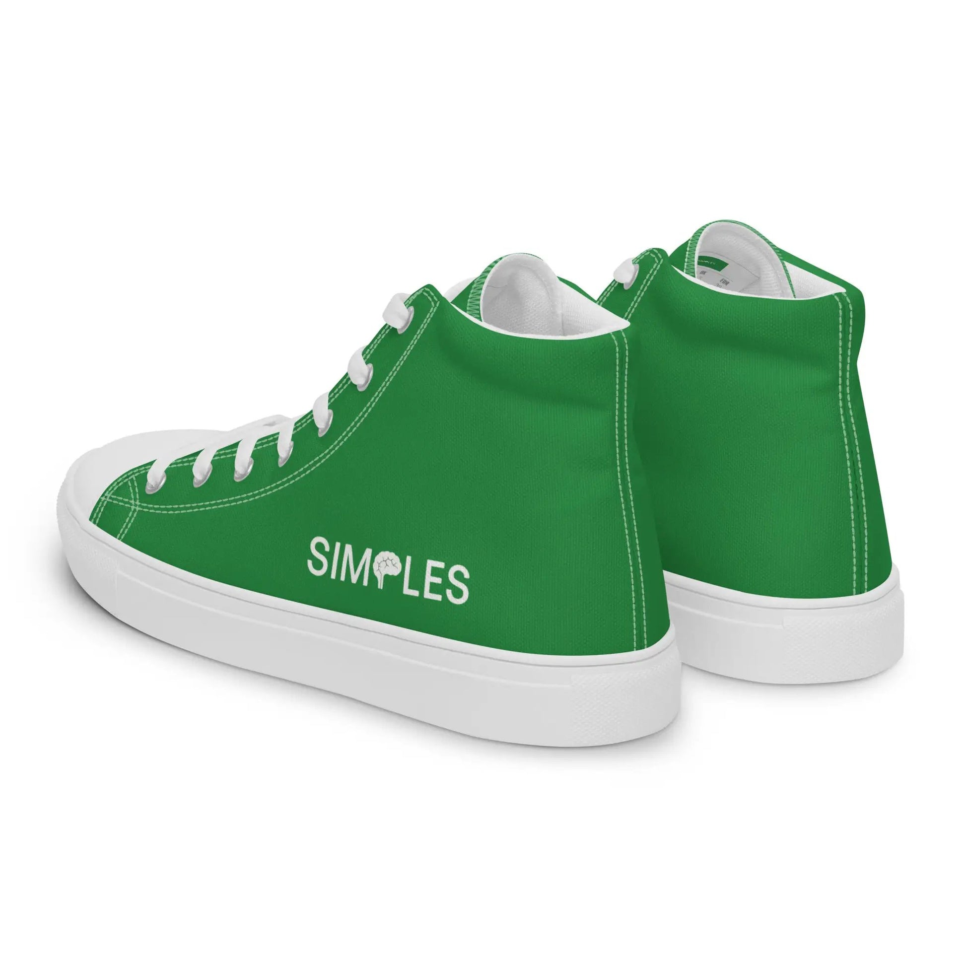 Men’s high-top canvas shoes by Simples Market, green with white laces and white soles, pair shown