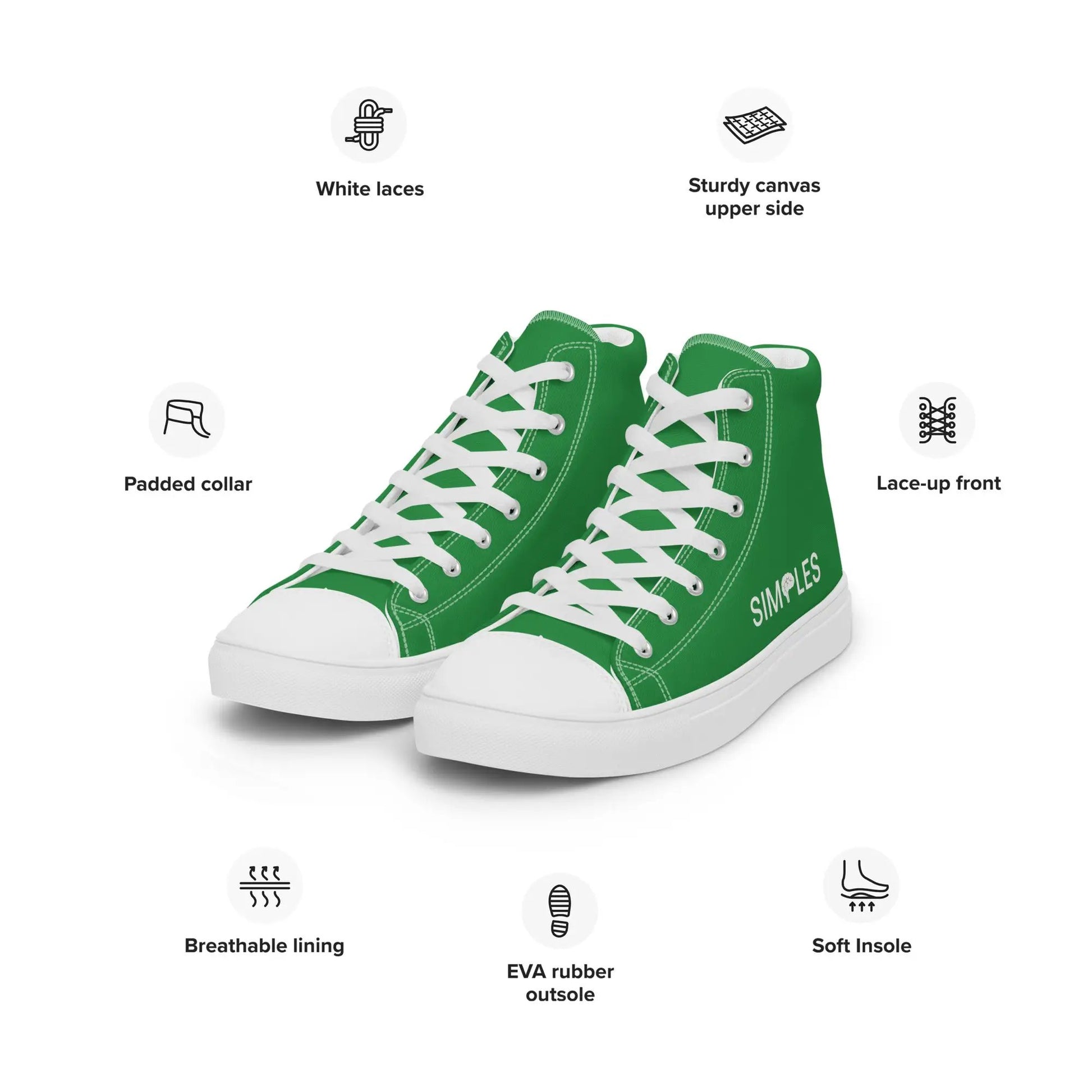 Pair of men’s green canvas high-top sneakers by Simples Market with white laces