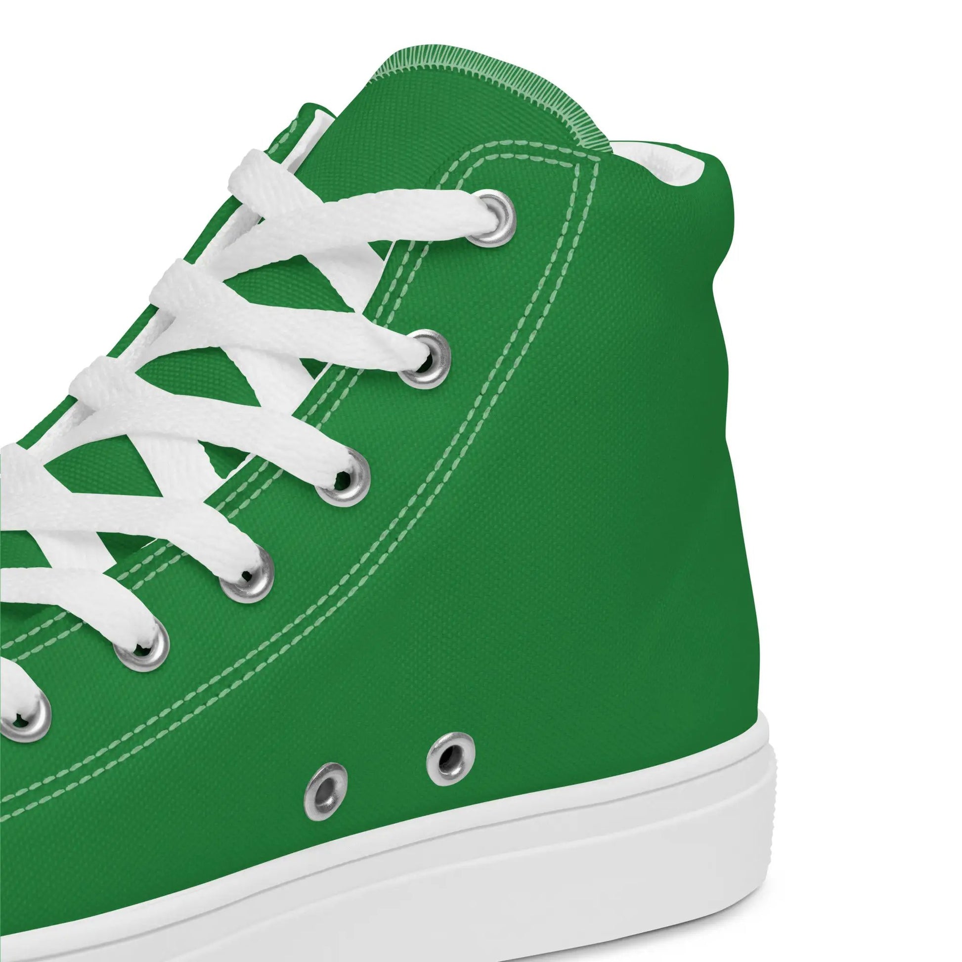 Men’s high-top canvas sneakers by Simples Market, green with white laces and white rubber sole.
