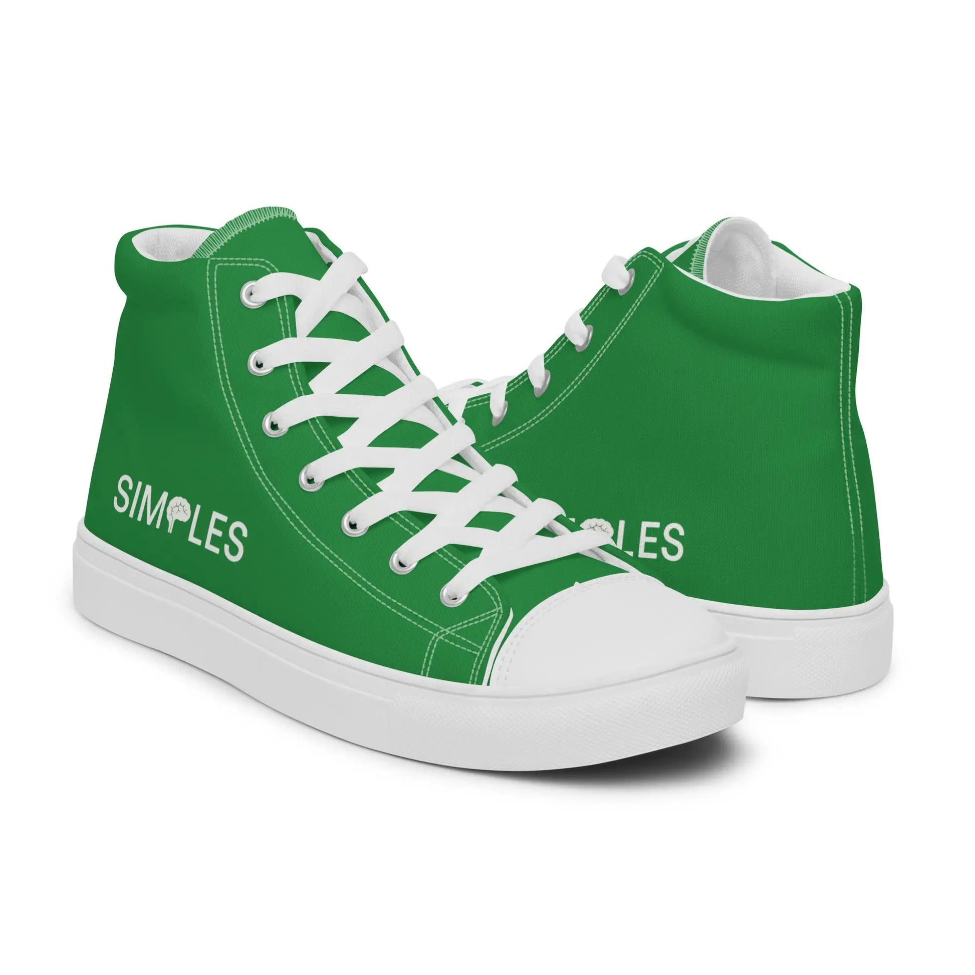 Pair of men's high-top canvas sneakers by Simples Market in green with white laces.
