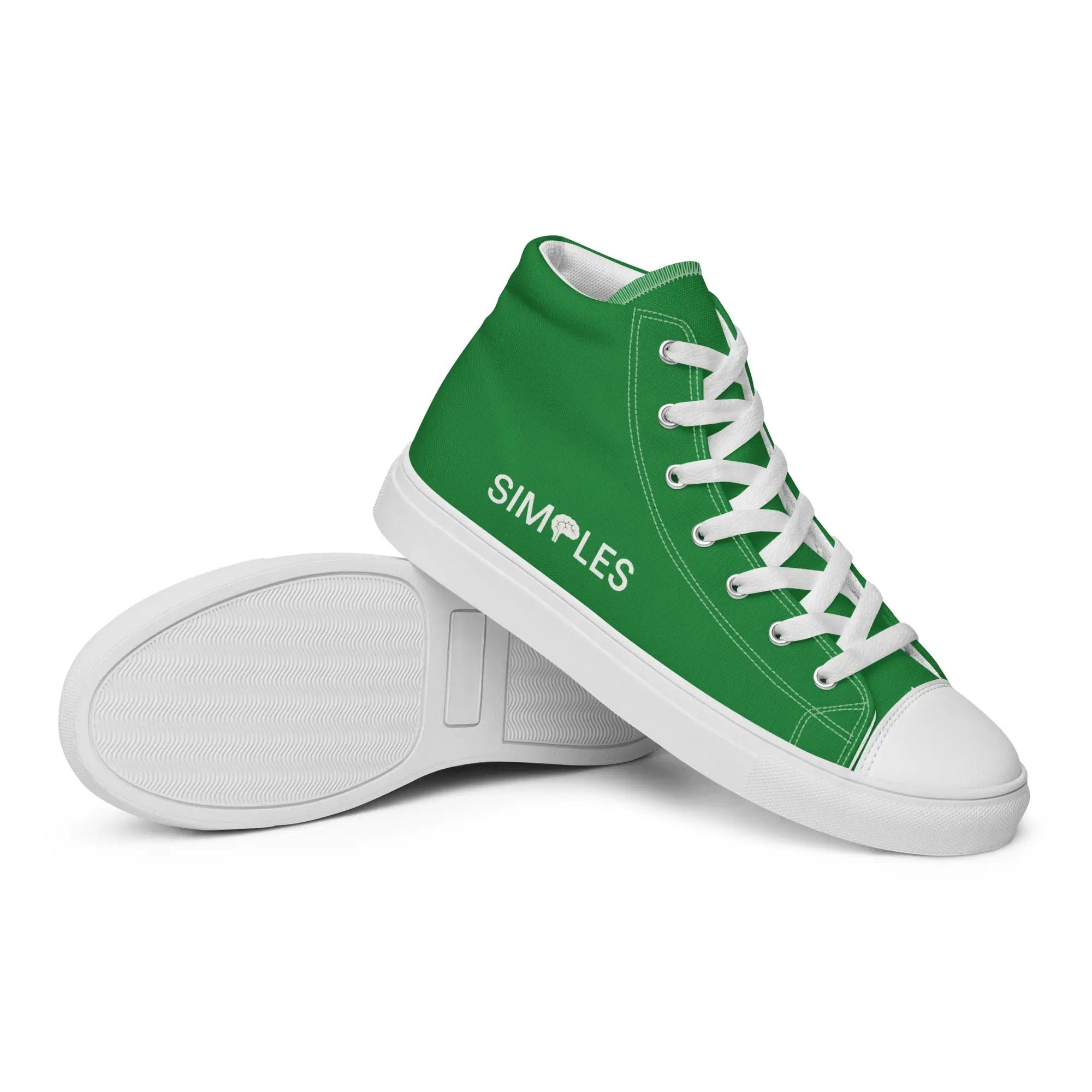 Men’s high-top canvas shoes by Simples Market, green with white laces and white sole.