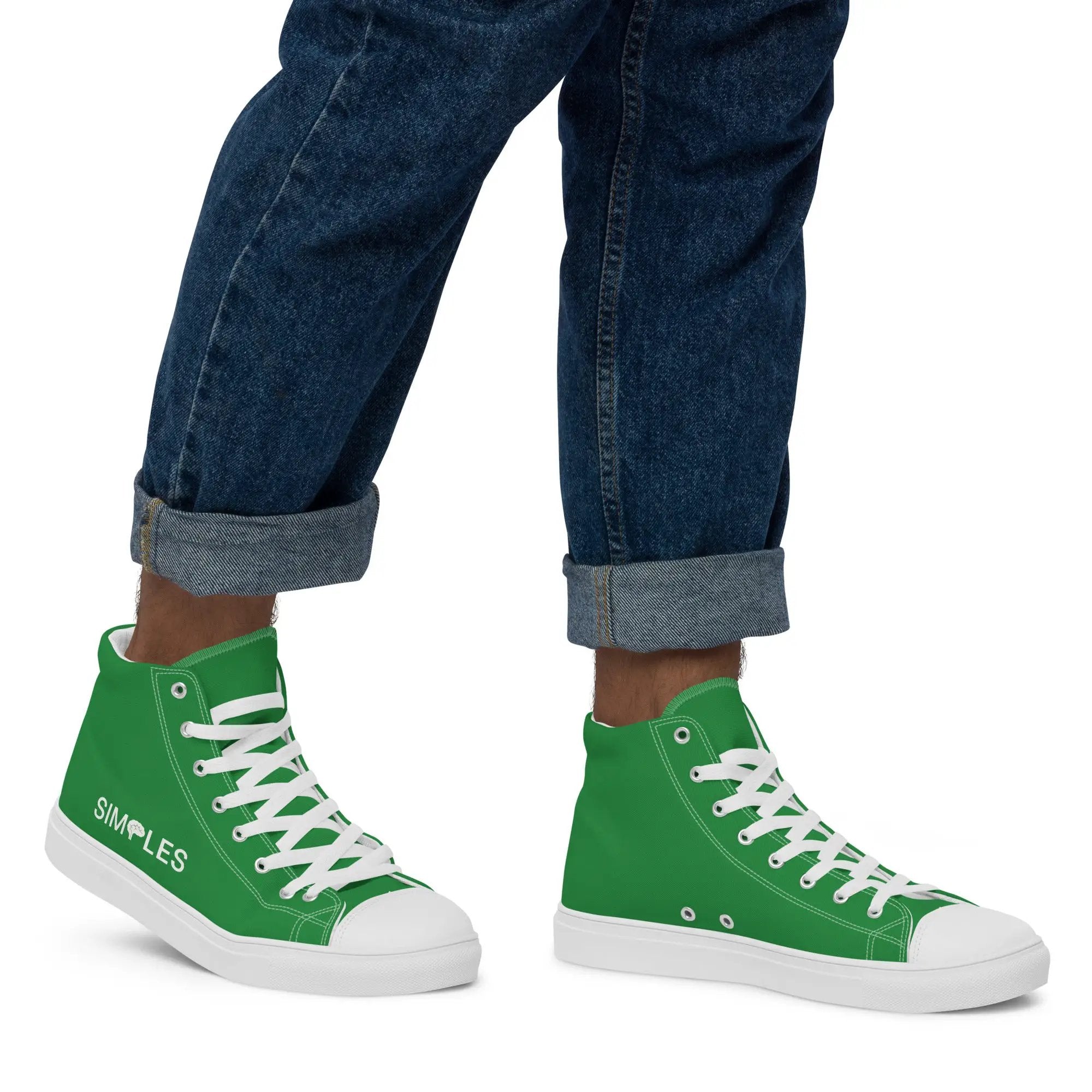 Pair of Men’s green high-top canvas sneakers by Simples Market with white laces