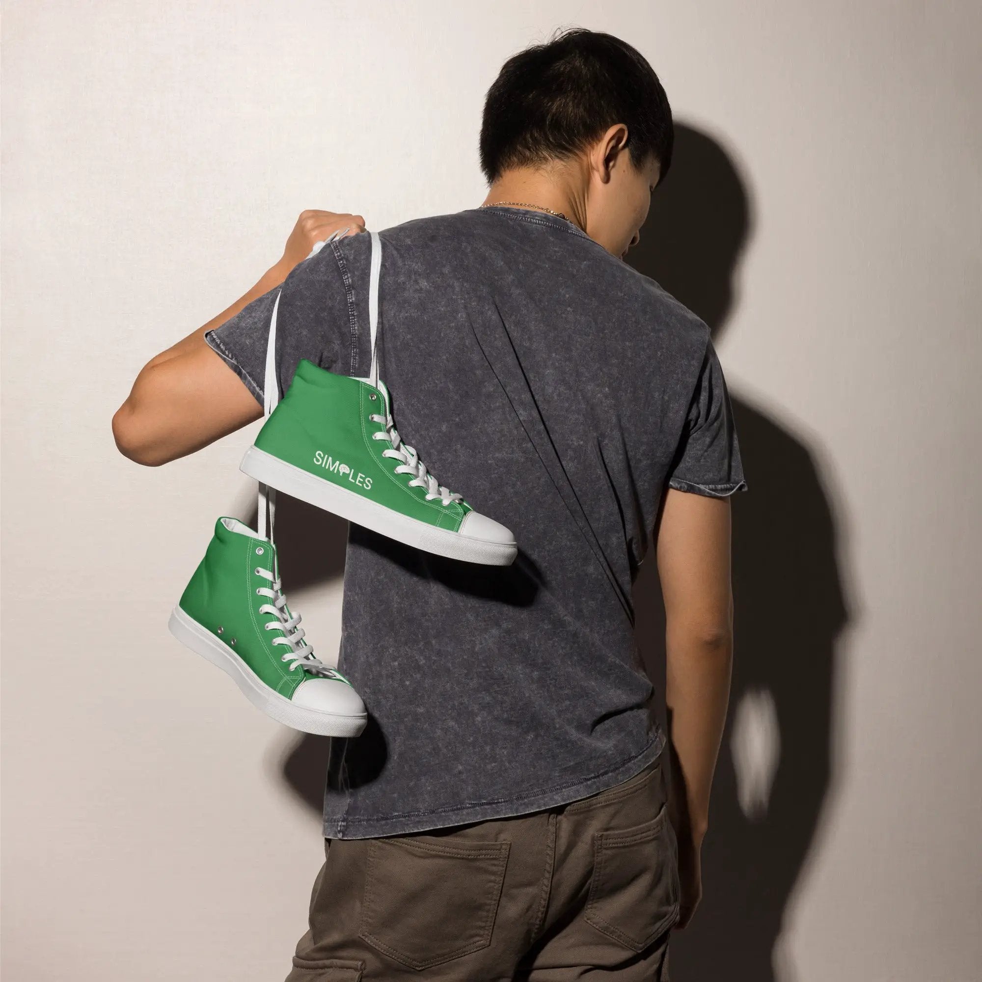 Men's high-top canvas sneakers by Simples Market in green with white sole