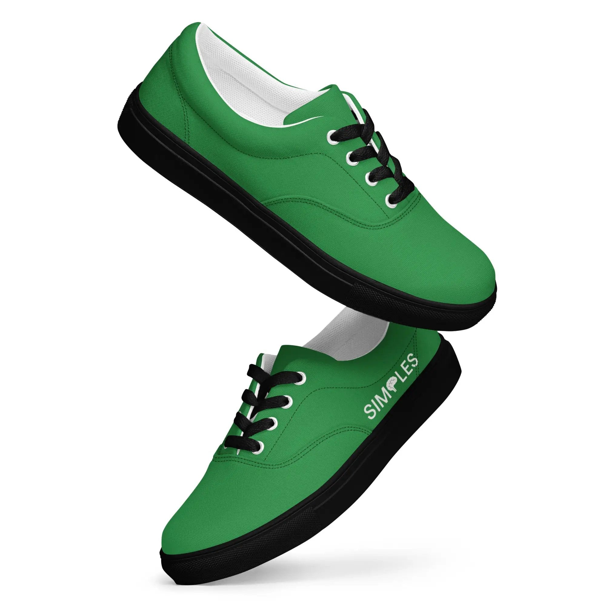 Men’s lace-up green canvas shoes by Simples Market; two shoes shown.