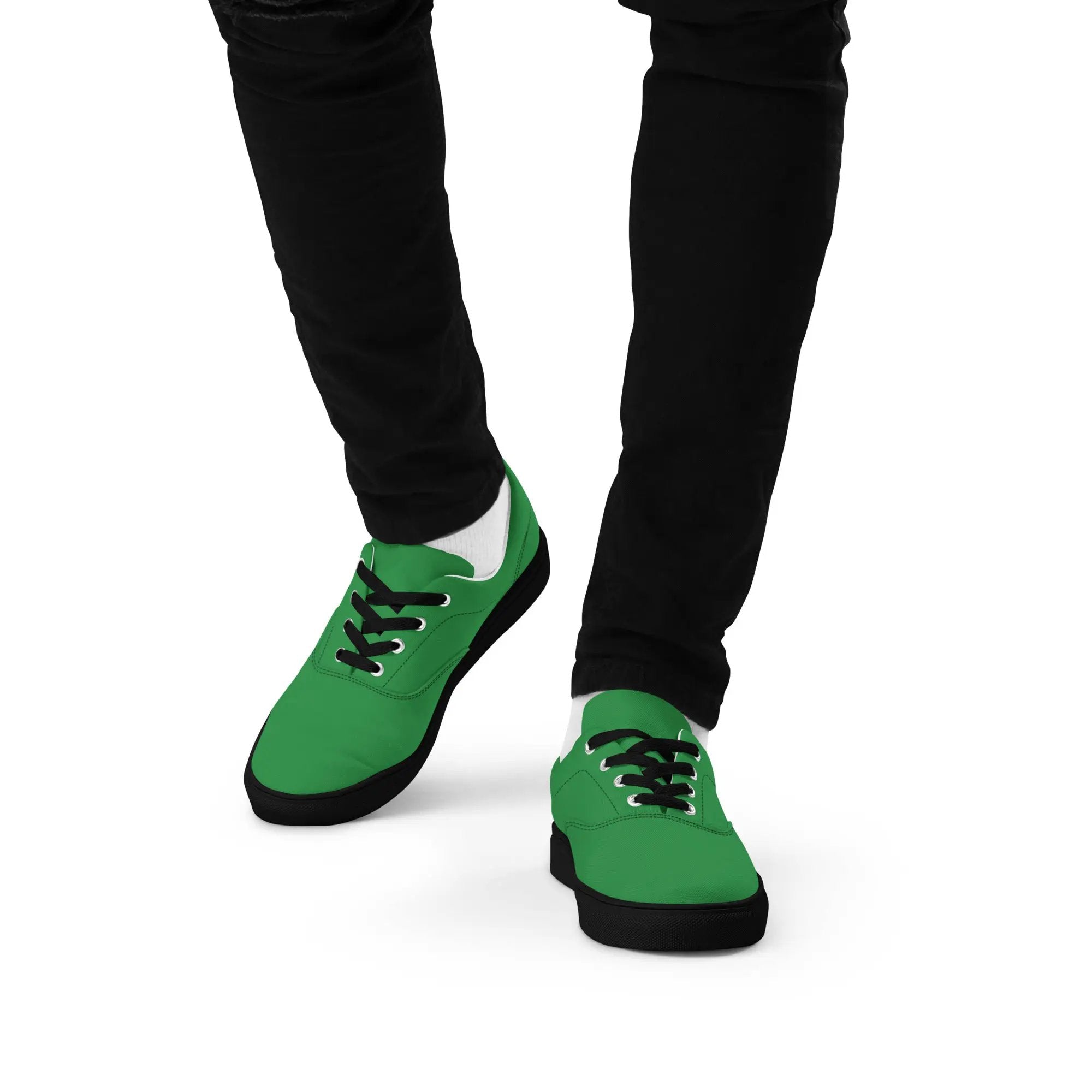 Men’s lace-up canvas shoes, green with black laces and black sole